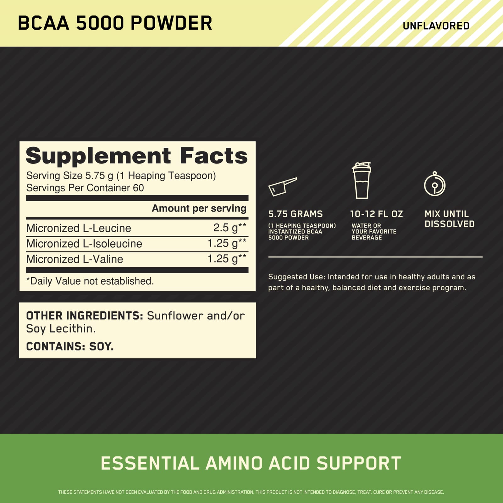 Optimum Nutrition Instantized BCAA 5000 Powder – Sans arôme – 345 g — étiquette 1
