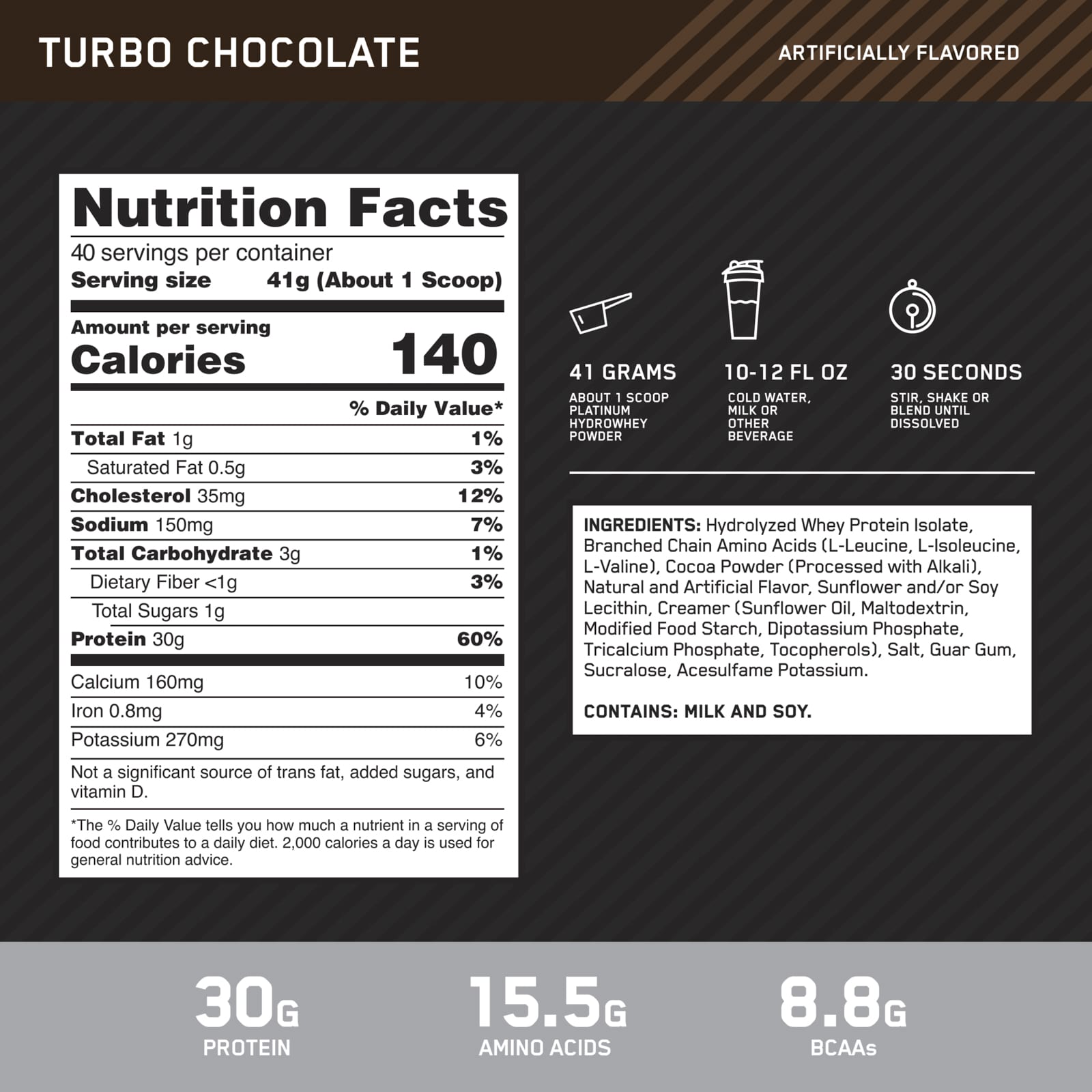 Optimum Nutrition Platinum Hydro Whey – Turbo Chocolate – 1,64 kg — étiquette 1
