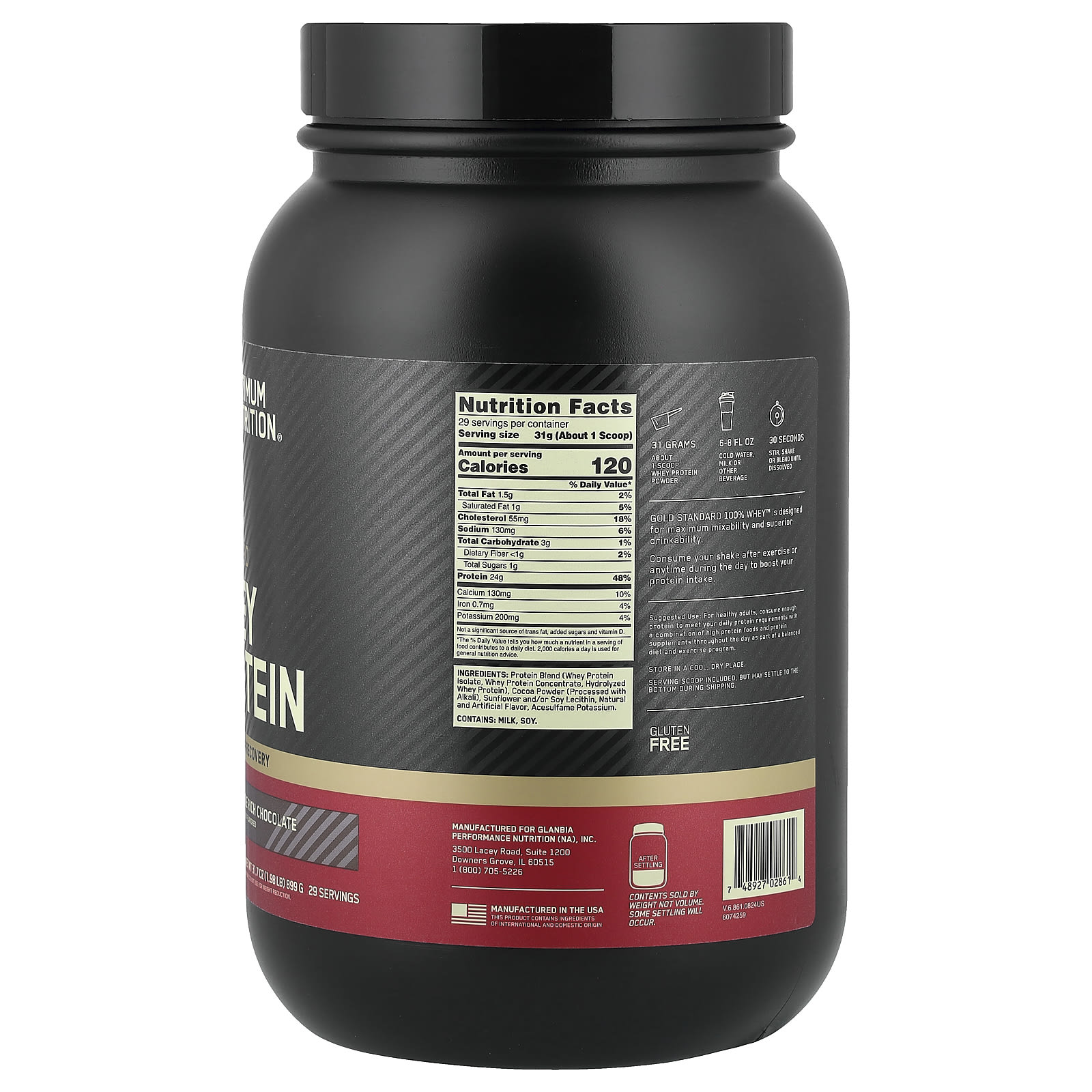 Optimum Nutrition Gold Standard 100% Whey Protein – Double Rich Chocolate – 899 g — photo 2 sur 2