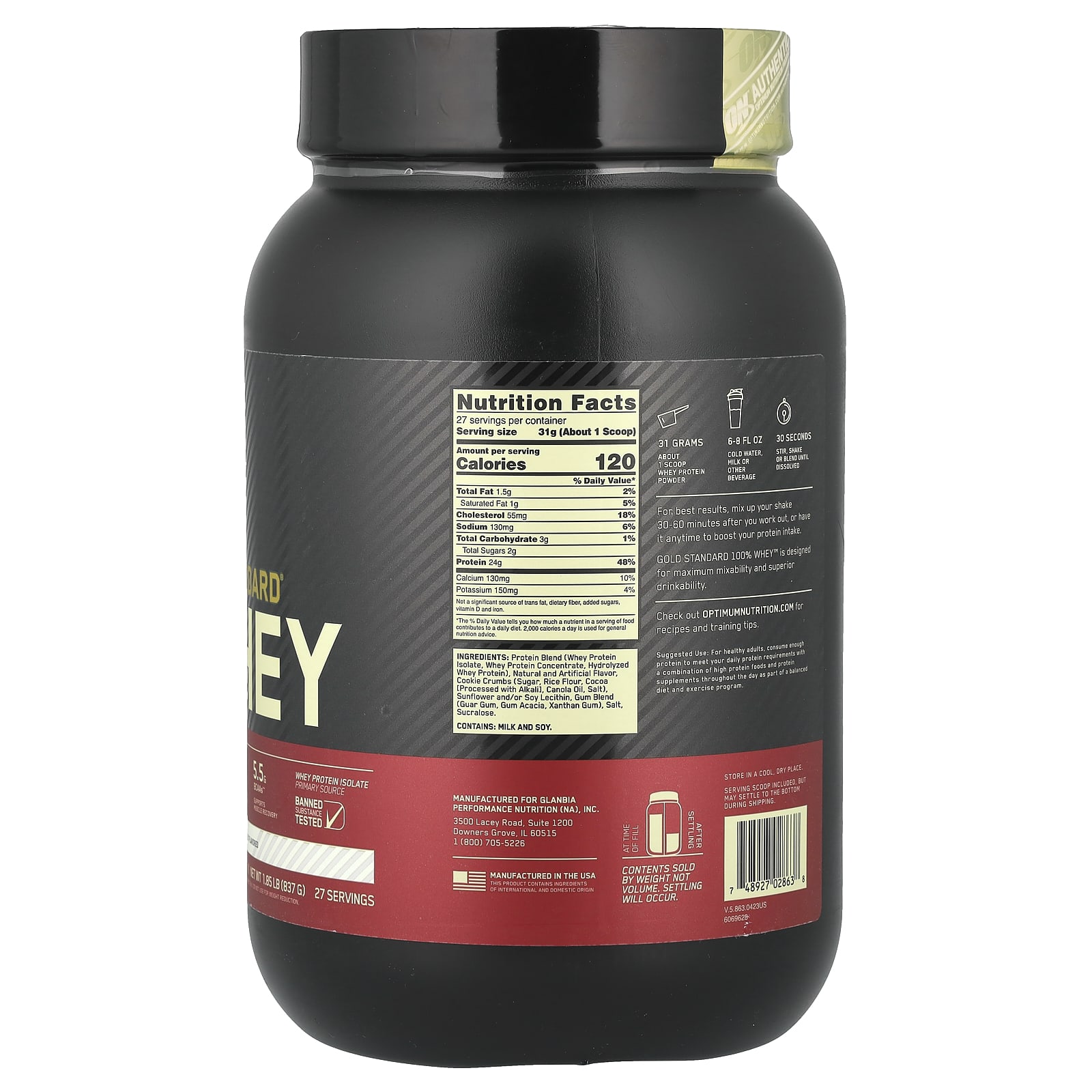 Optimum Nutrition Gold Standard 100% Whey – Cookies & Cream – 837 g — photo 2 sur 2