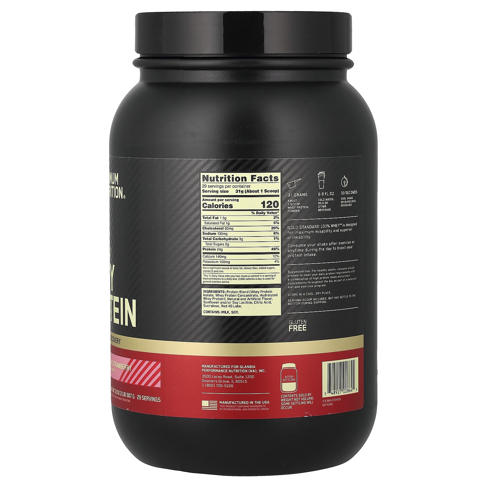 Optimum Nutrition Gold Standard 100% Whey Protein – Delicious Strawberry – 907 g — photo 2 sur 2