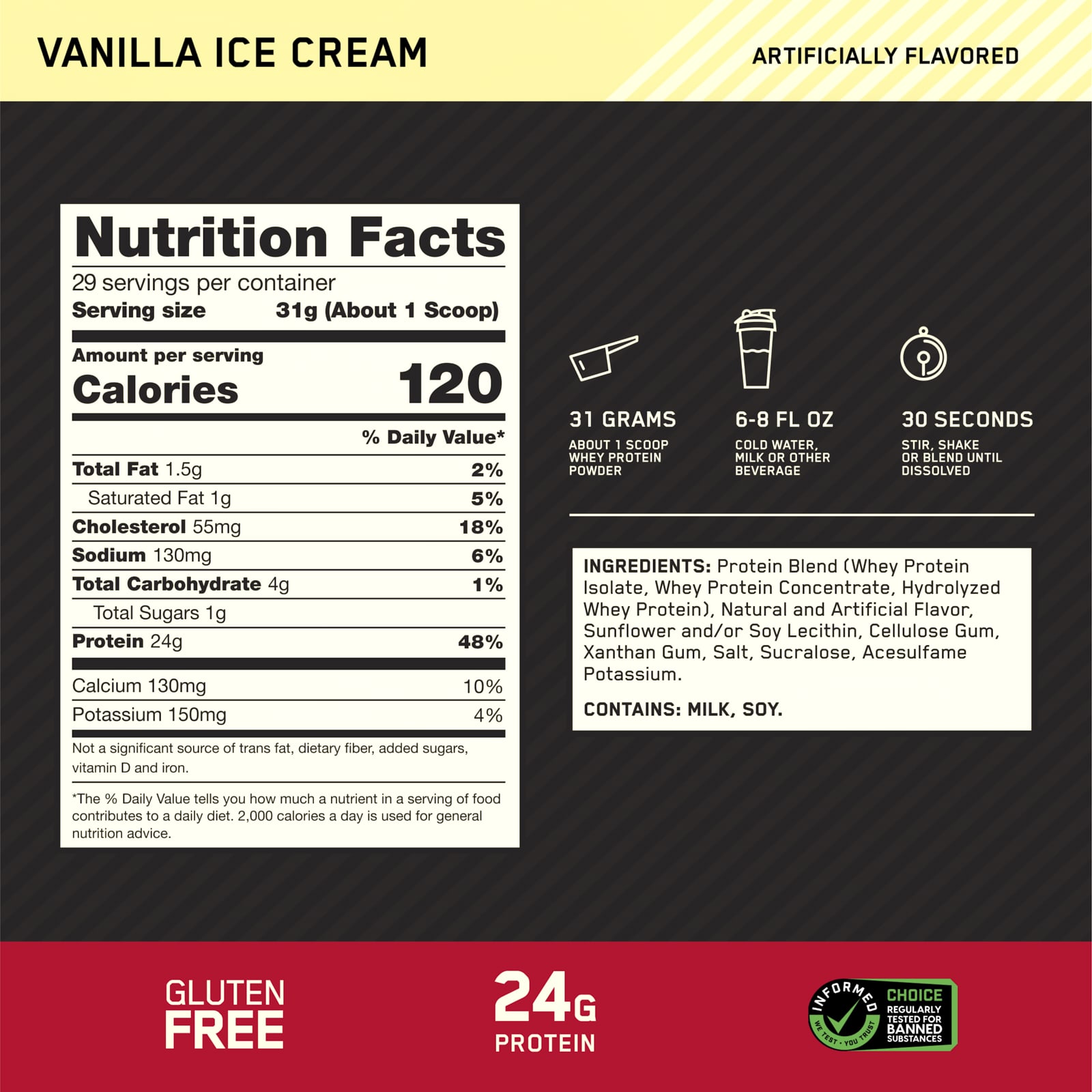 Optimum Nutrition Gold Standard 100% Whey Protein – Vanilla Ice Cream – 899 g — étiquette 1