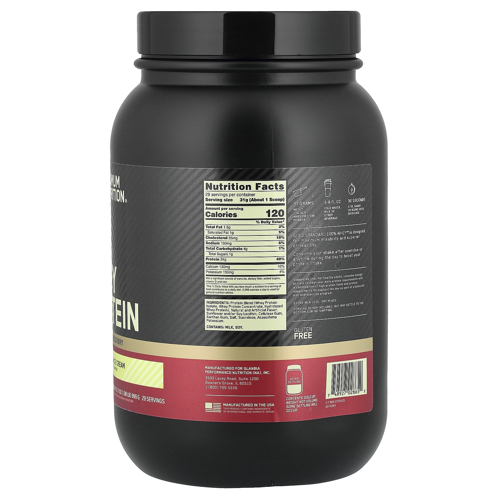 Optimum Nutrition Gold Standard 100% Whey Protein – Vanilla Ice Cream – 899 g — photo 2 sur 2