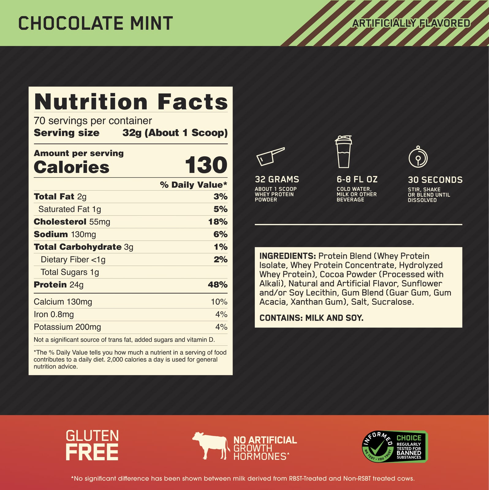 Optimum Nutrition Gold Standard 100% Whey – Chocolate Mint – 2,24 kg — étiquette 1