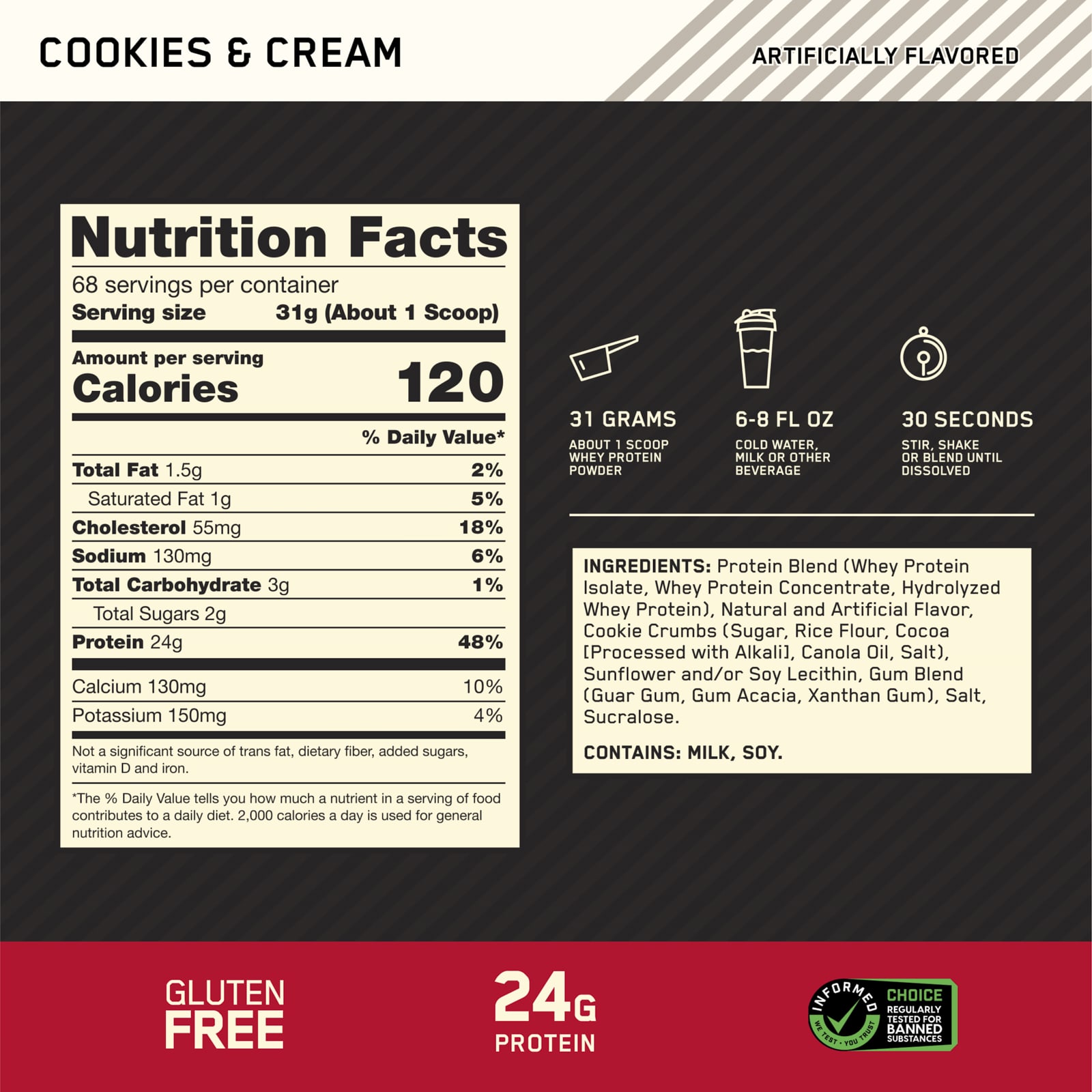 Optimum Nutrition Gold Standard 100% Whey Protein – Cookies & Cream – 2,1 kg — étiquette 1
