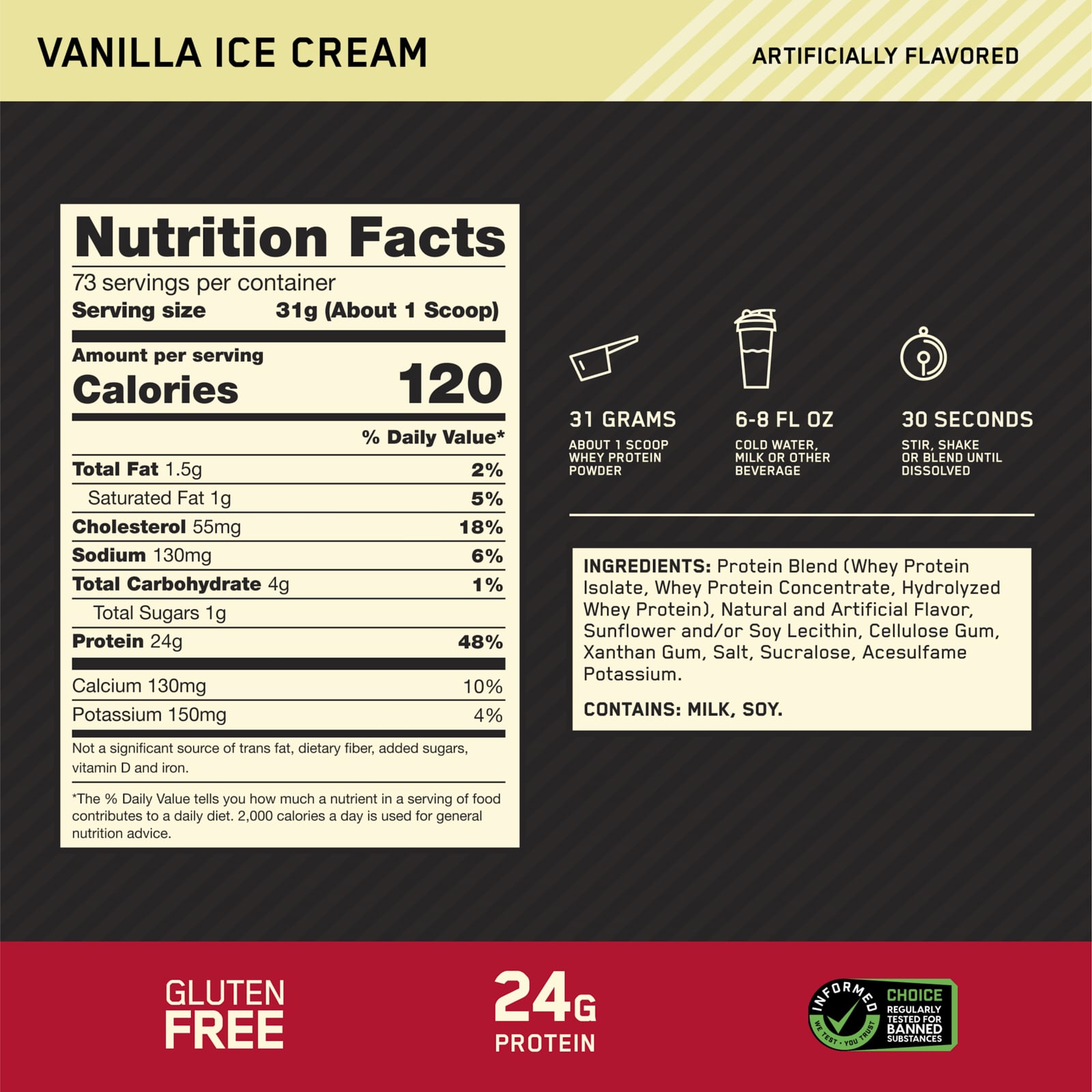 Optimum Nutrition Gold Standard 100% Whey – Vanilla Ice Cream – 2,26 kg — étiquette 1