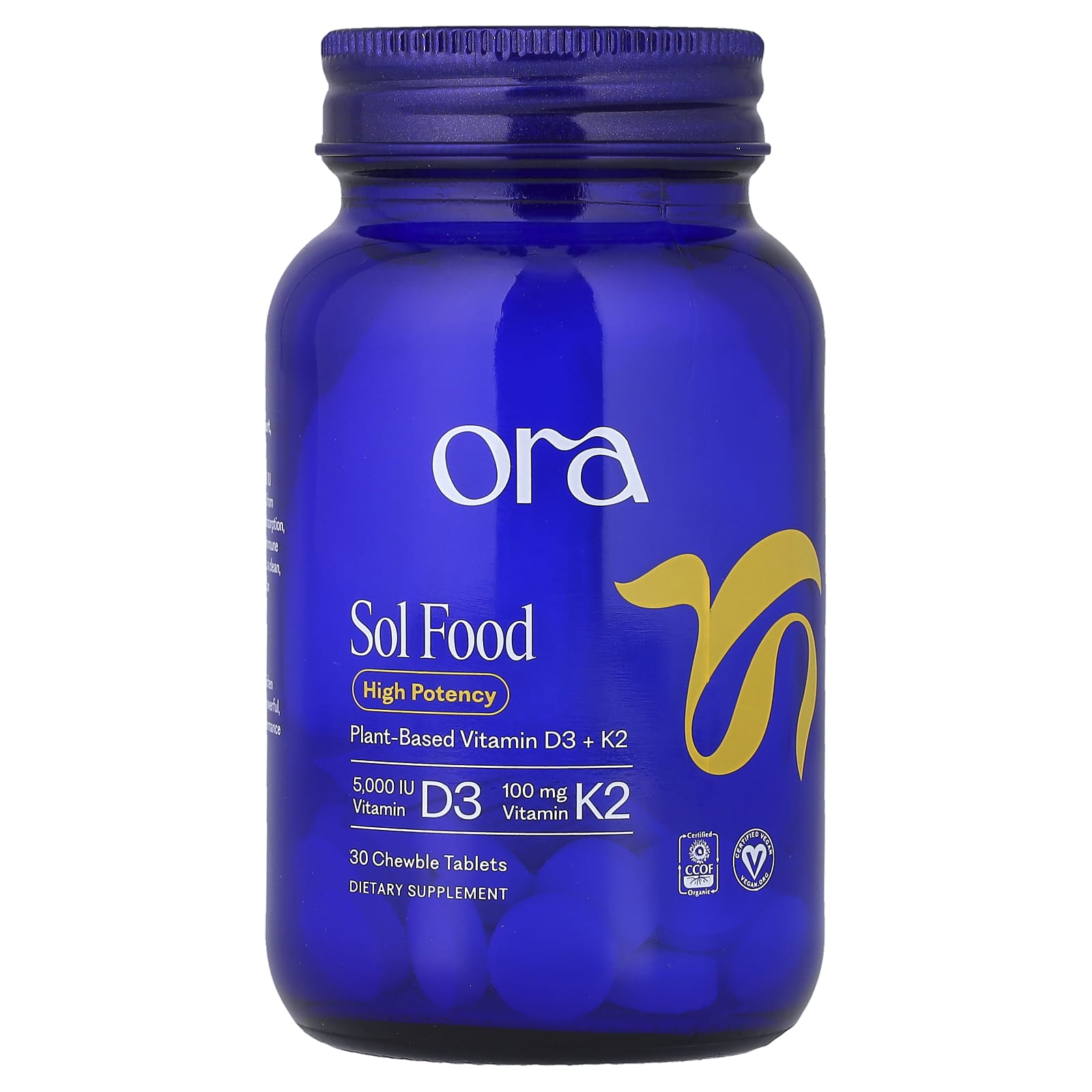 Ora Sol Food, Plant-Based Vitamin D3 & K2, 30 Chewable Tablets — Tunisie