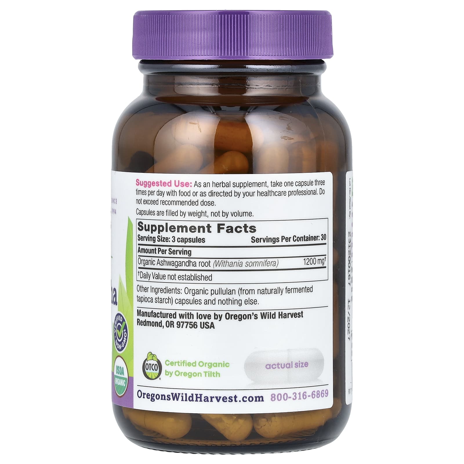 Oregon's Wild Harvest Organic Ashwagandha, 90 Organic Vegan Capsules (400 mg per Capsule) — photo 2 sur 2