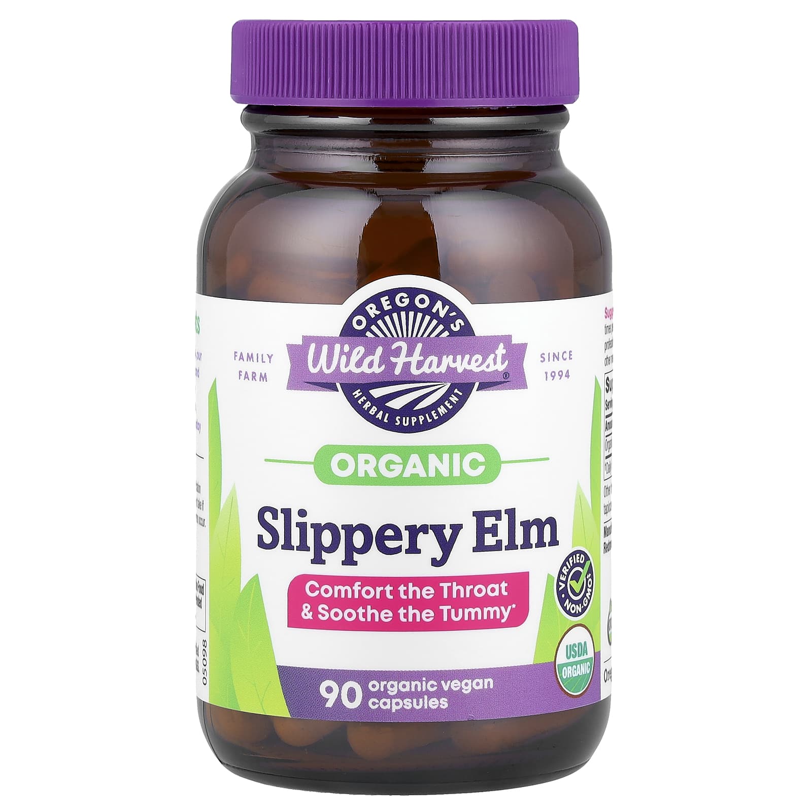 Oregon's Wild Harvest Organic Slippery Elm, 90 Organic Vegan Capsules (400 mg per Capsule) — Tunisie