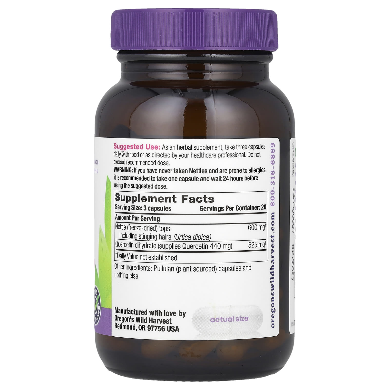 Oregon's Wild Harvest Nettle Quercetin – 60 gélules véganes — photo 2 sur 2