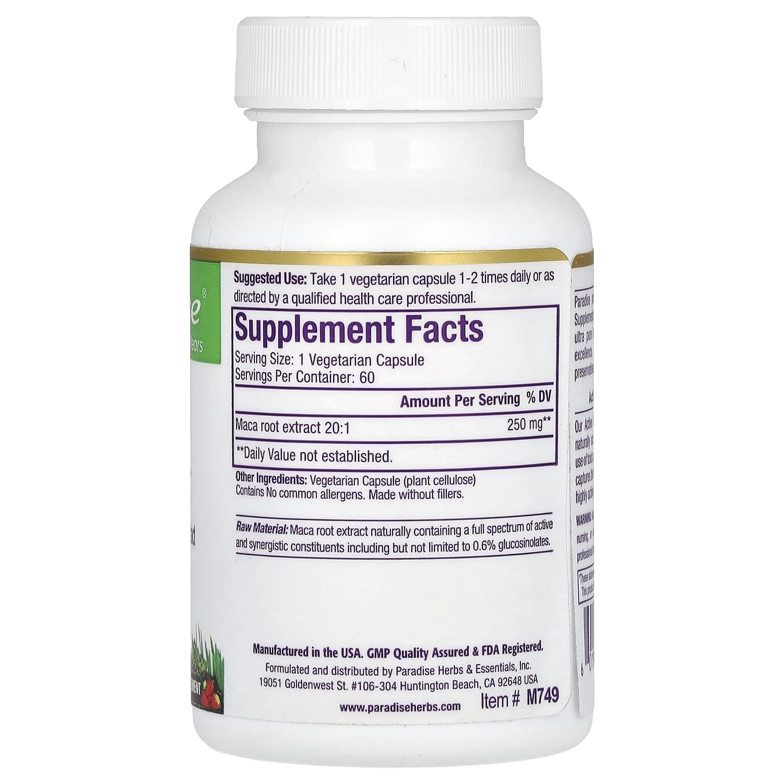 Paradise Herbs Maca – 60 gélules végétales — photo 2 sur 2