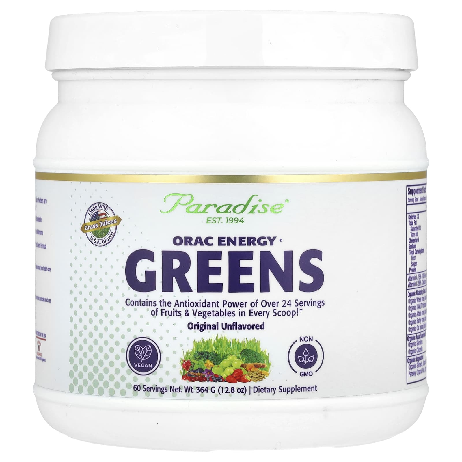Paradise Herbs ORAC Energy Greens, Original Unflavored – Sans arôme – 364 g — Tunisie
