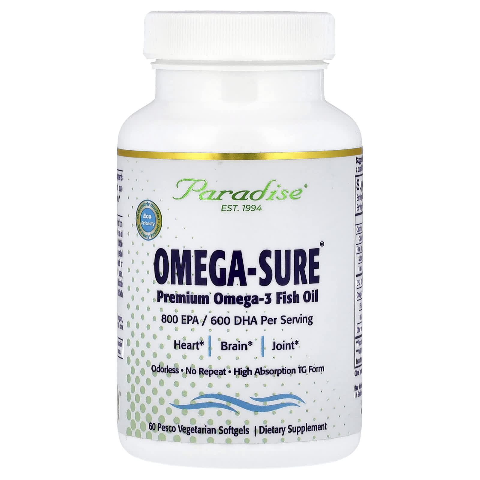 Paradise Herbs Omega-Sure, Premium Omega-3 Fish Oil, 60 Pesco Vegetarian Softgels — Tunisie