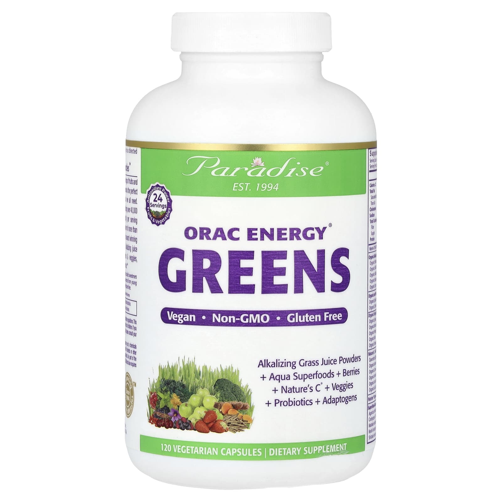 Paradise Herbs ORAC Energy Greens – 120 gélules végétales — Tunisie