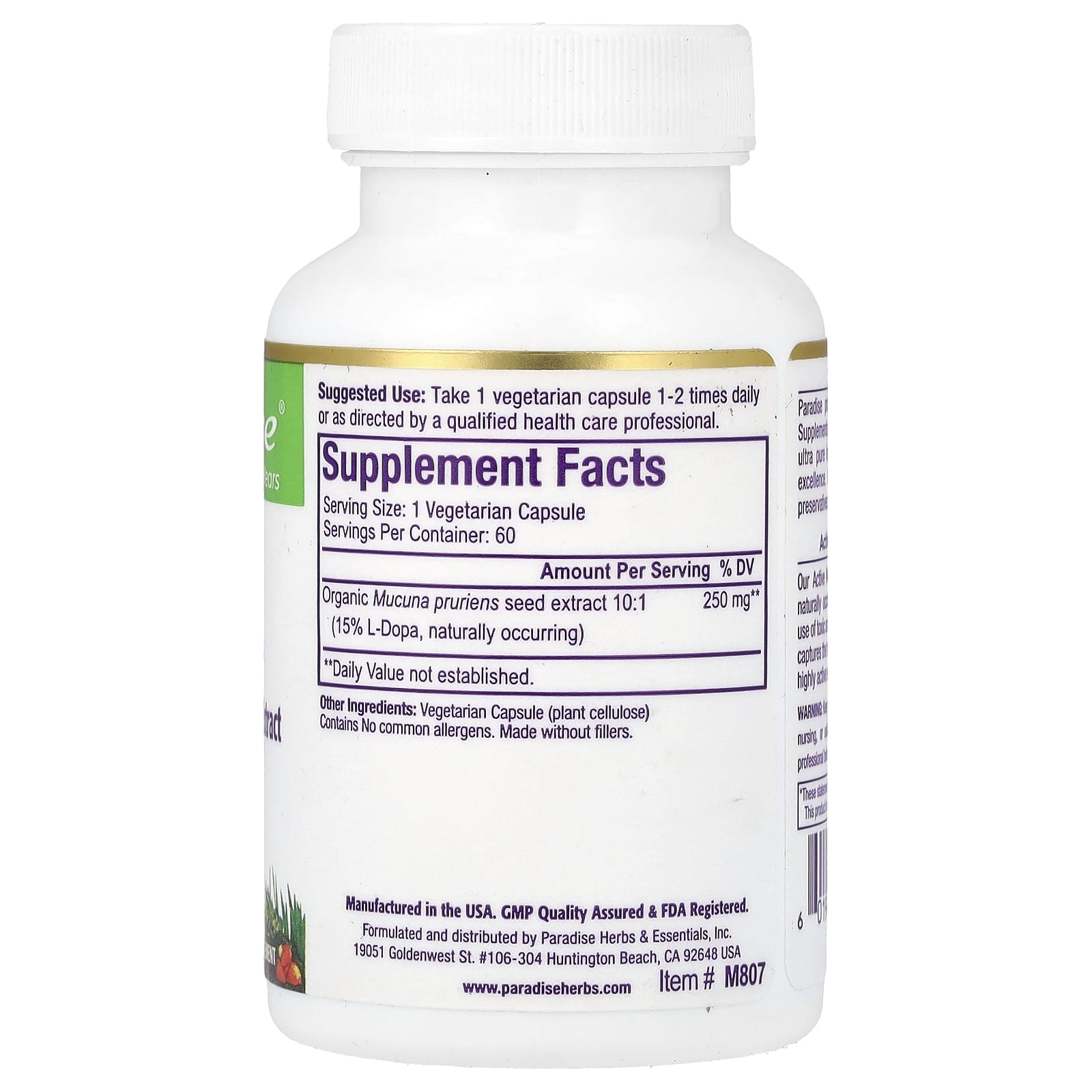 Paradise Herbs Mucuna – 60 gélules végétales — photo 2 sur 2