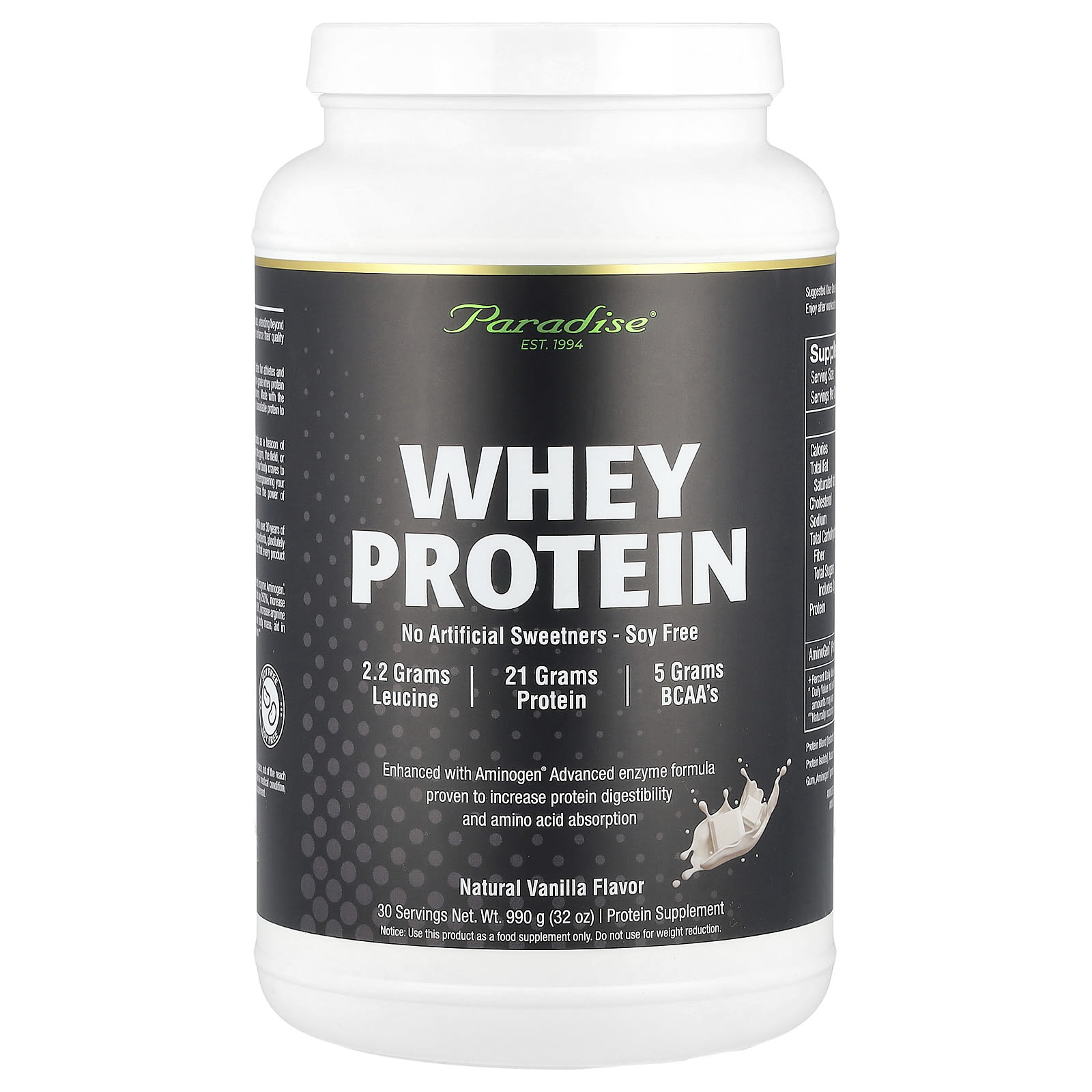 Paradise Herbs Whey Protein – Natural Vanilla – 990 g — Tunisie
