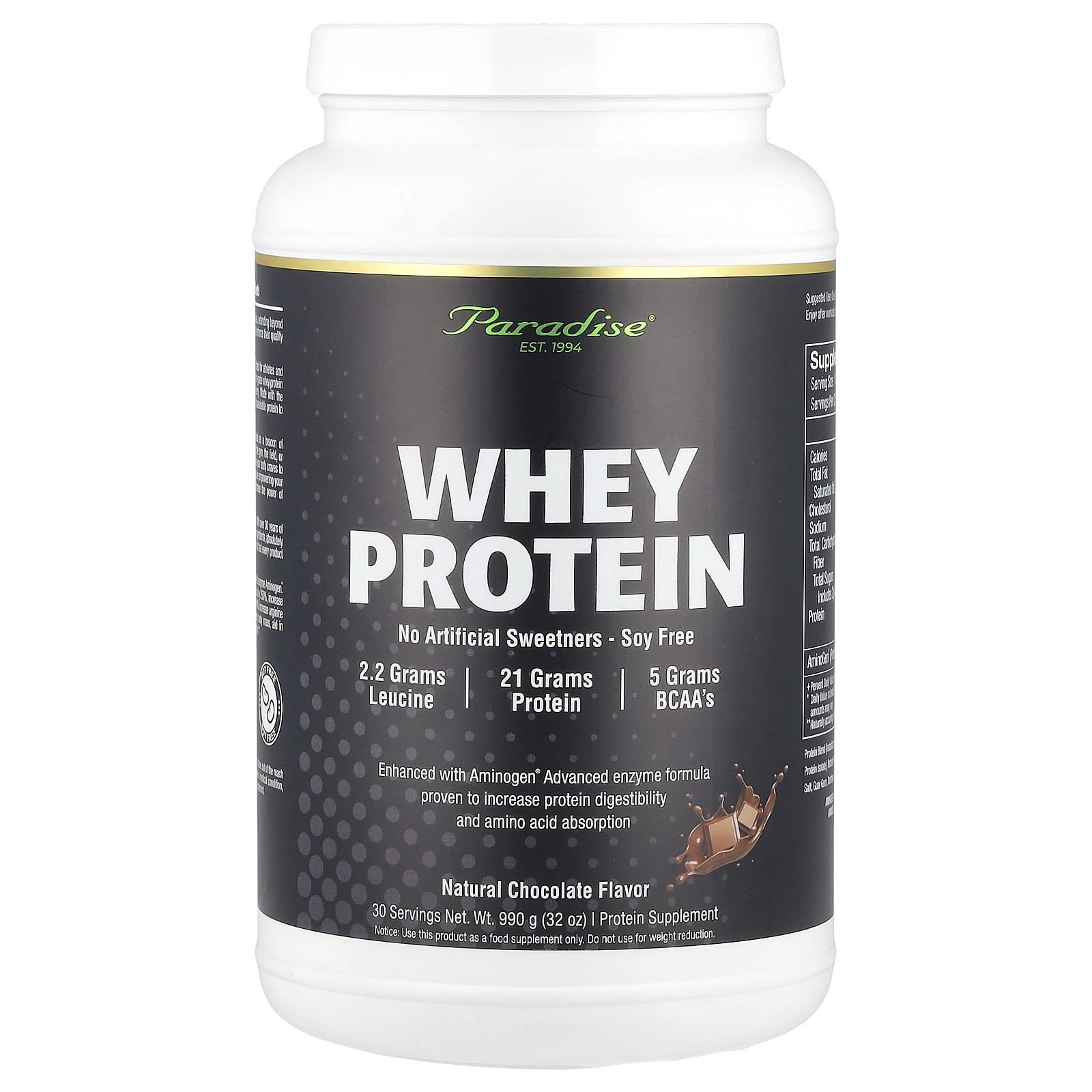 Paradise Herbs Whey Protein – Natural Chocolate – 990 g — Tunisie