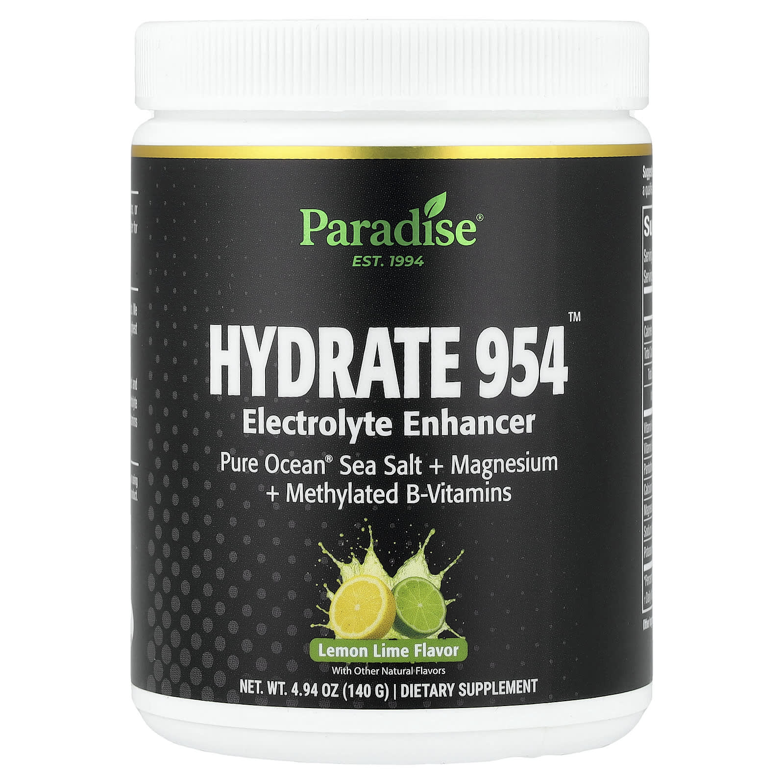 Paradise Herbs Hydrate 954, Electrolyte Enhancer – Lemon Lime – 140 g — Tunisie