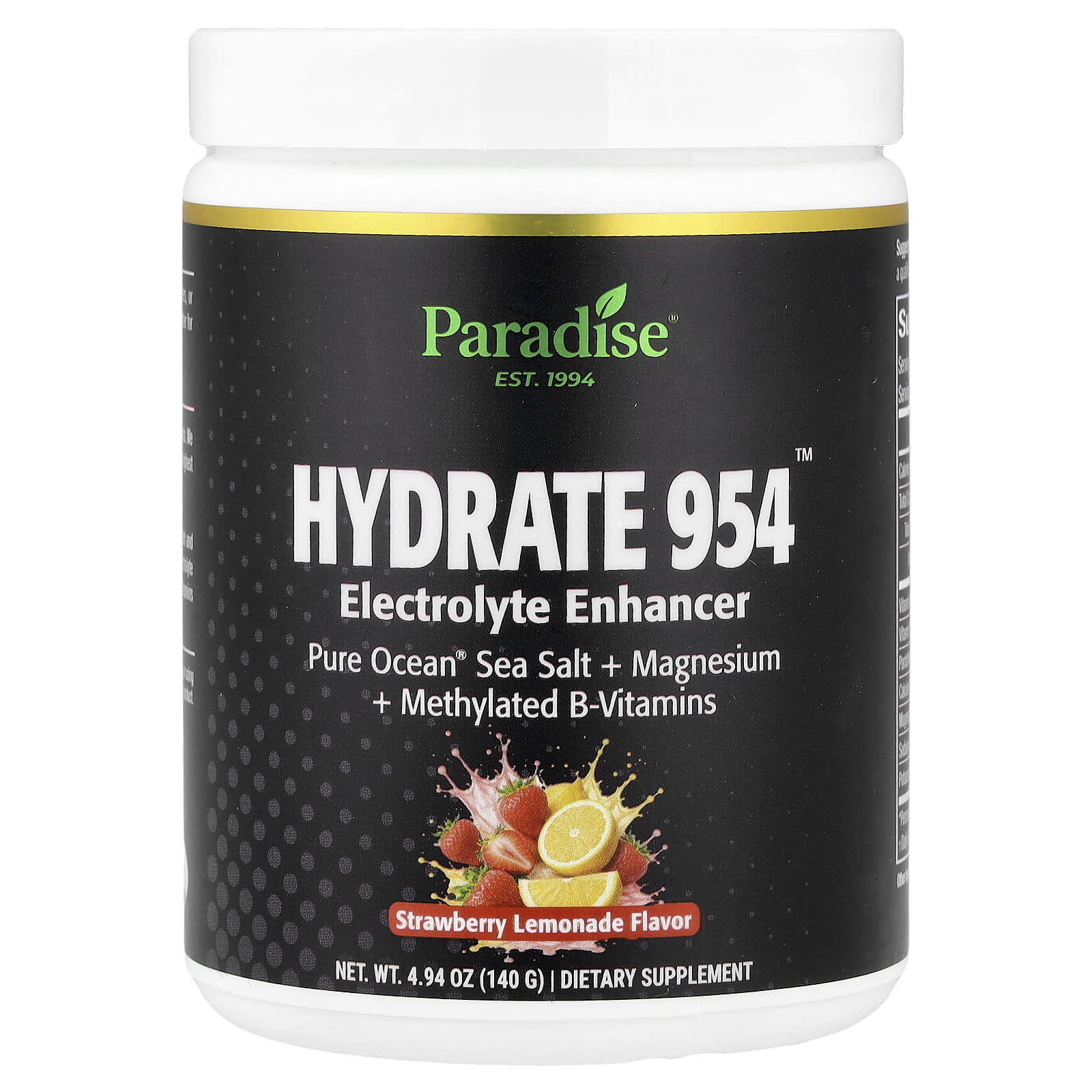 Paradise Herbs Hydrate 954, Electrolyte Enhancer – Strawberry Lemonade – 140 g — Tunisie