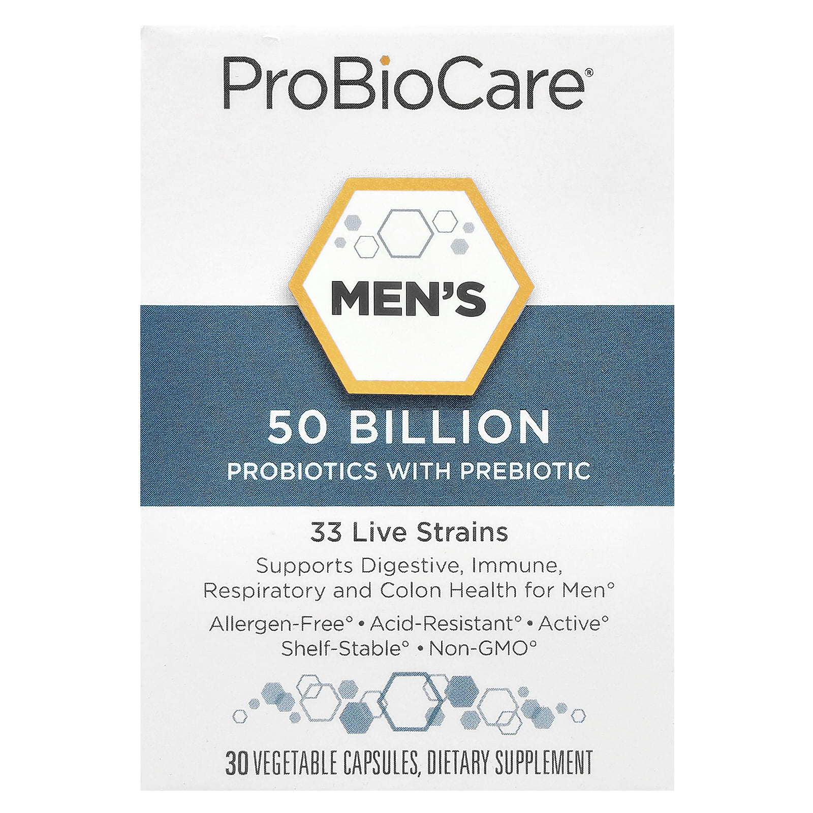 ProBioCare Men's Probiotics with Prebiotic, 50 Billion, 30 Vegetable Capsules — Tunisie