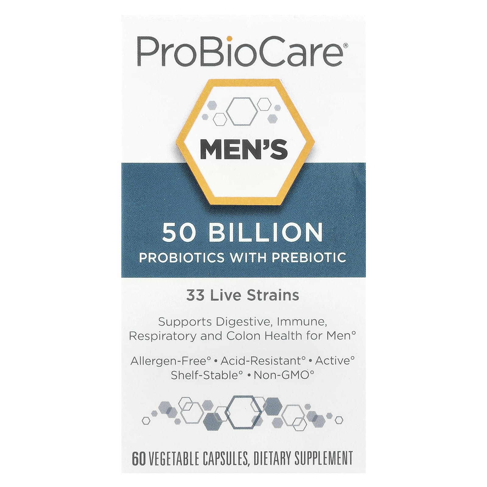 ProBioCare Men's Probiotics with Prebiotic, 50 Billion, 60 Vegetable Capsules — Tunisie