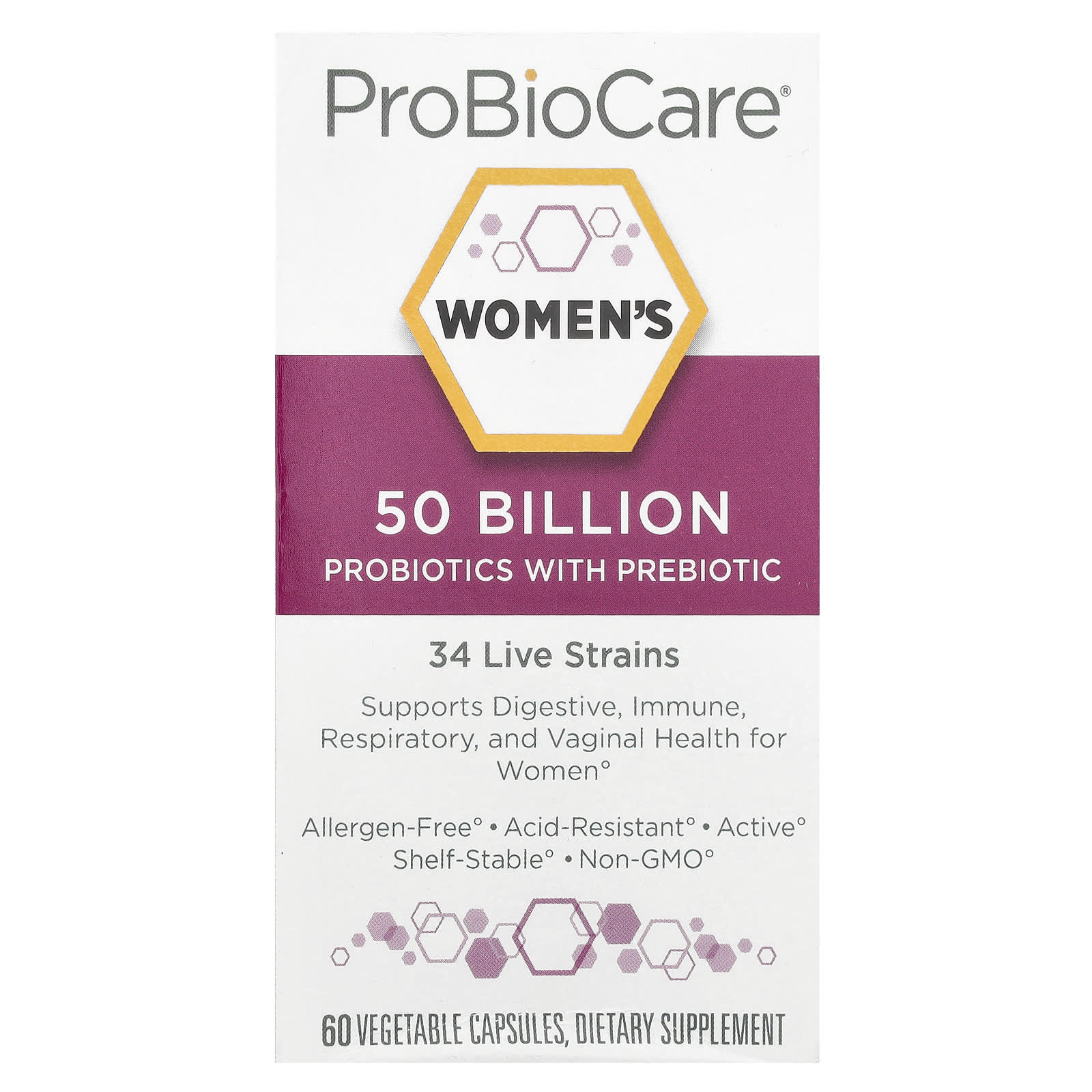 ProBioCare Women's Probiotics With Prebiotic, 50 Billion, 60 Vegetable Capsules — Tunisie