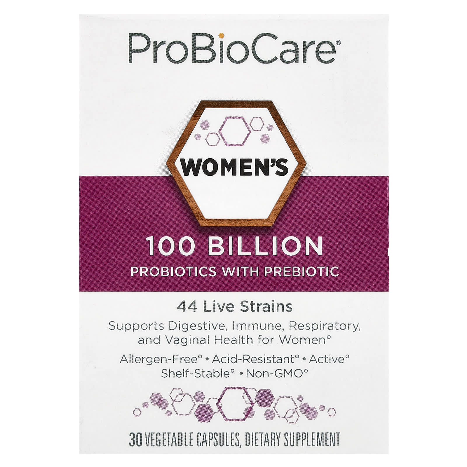 ProBioCare Women's Probiotics With Prebiotic, 100 Billion, 30 Vegetable Capsules — Tunisie