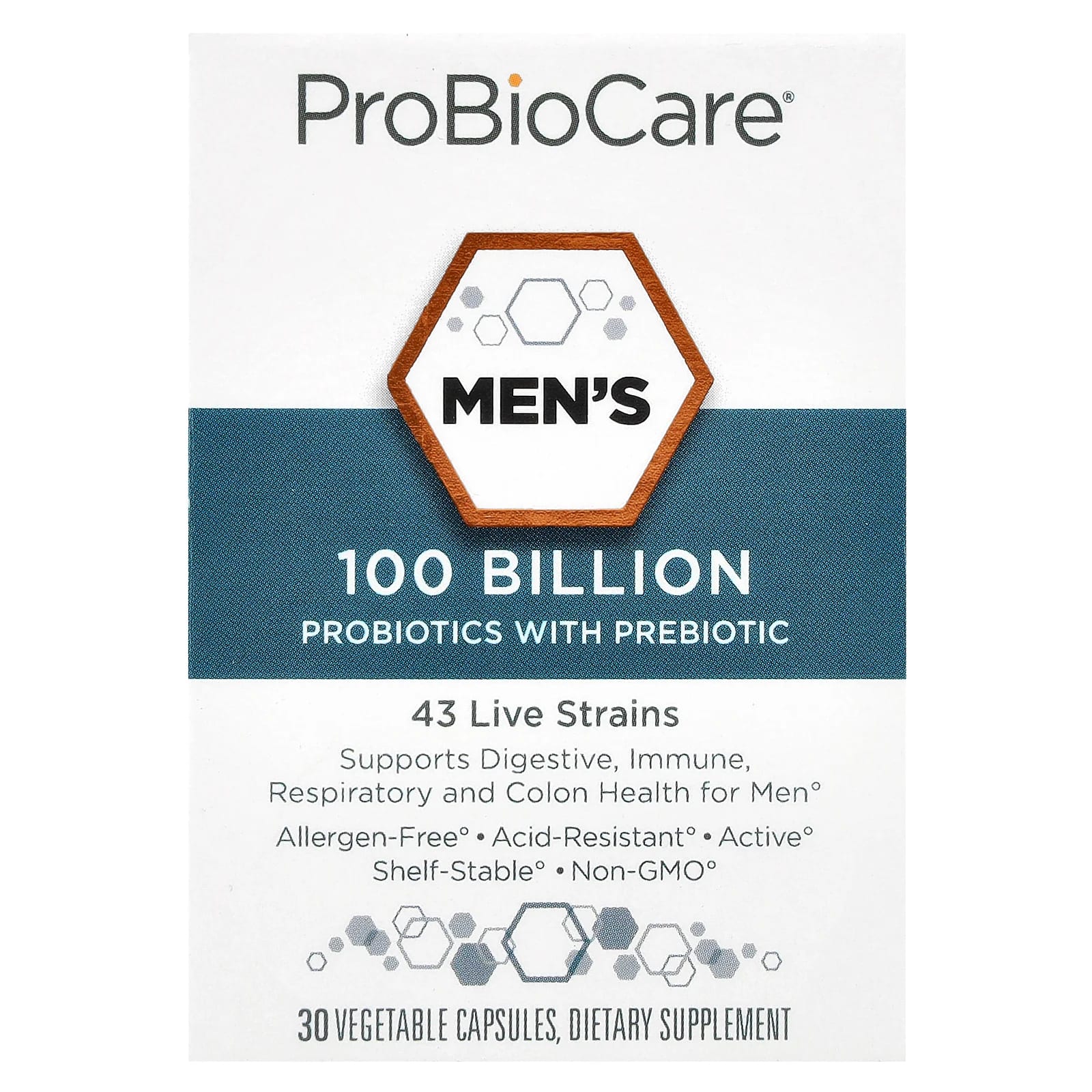 ProBioCare Men's Probiotics with Prebiotic, 30 Vegetable Capsules — Tunisie