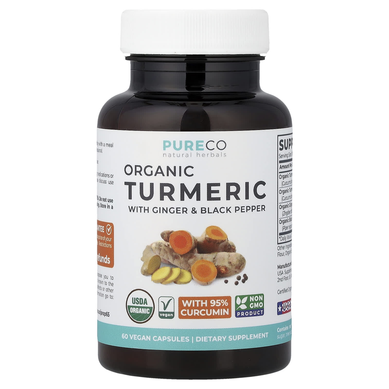 Pure Co. Organic Turmeric with Ginger & Black Pepper – 60 gélules véganes — Tunisie
