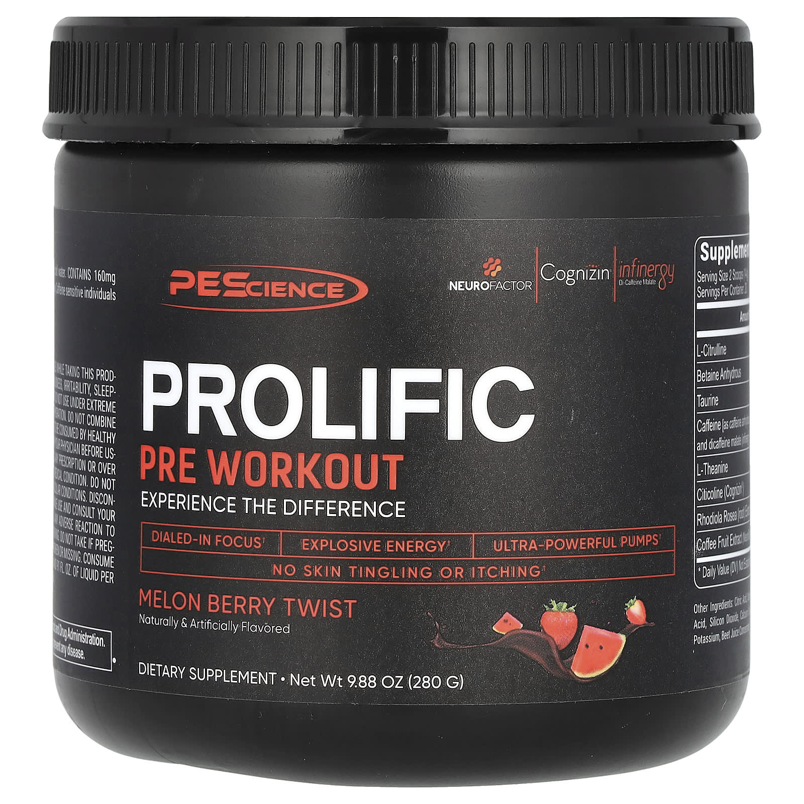 PEScience Prolific, Pre Workout – Melon Berry Twist – 280 g — Tunisie