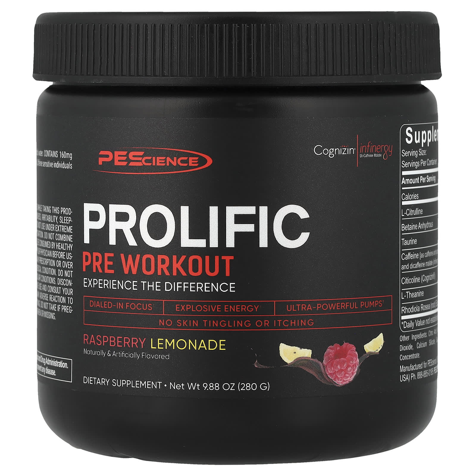PEScience Prolific, Pre Workout – Raspberry Lemonade – 280 g — Tunisie