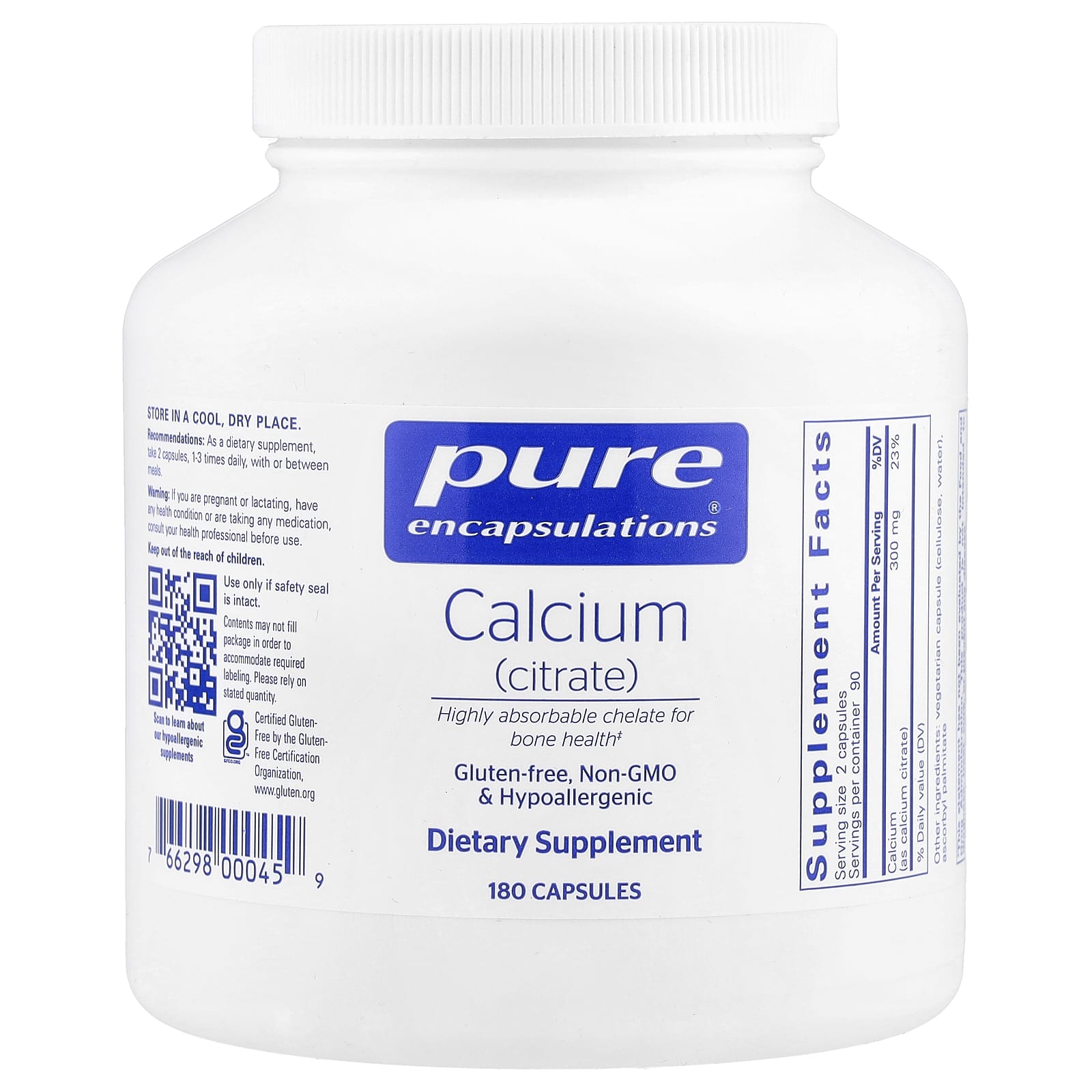 Pure Encapsulations Calcium (Citrate) – 180 gélules — Tunisie