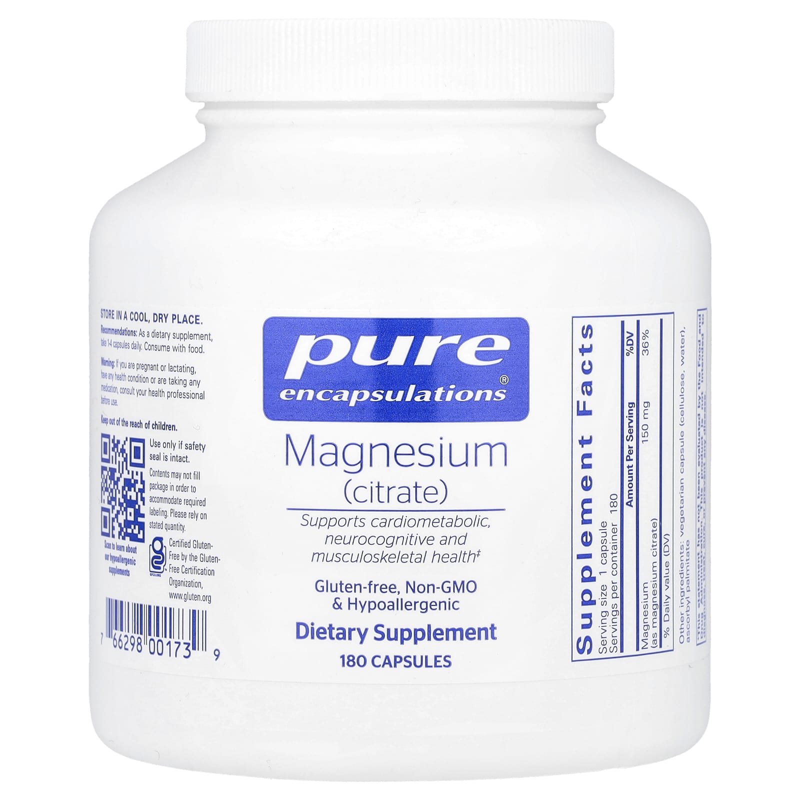 Pure Encapsulations Magnesium (Citrate) – 180 gélules — Tunisie
