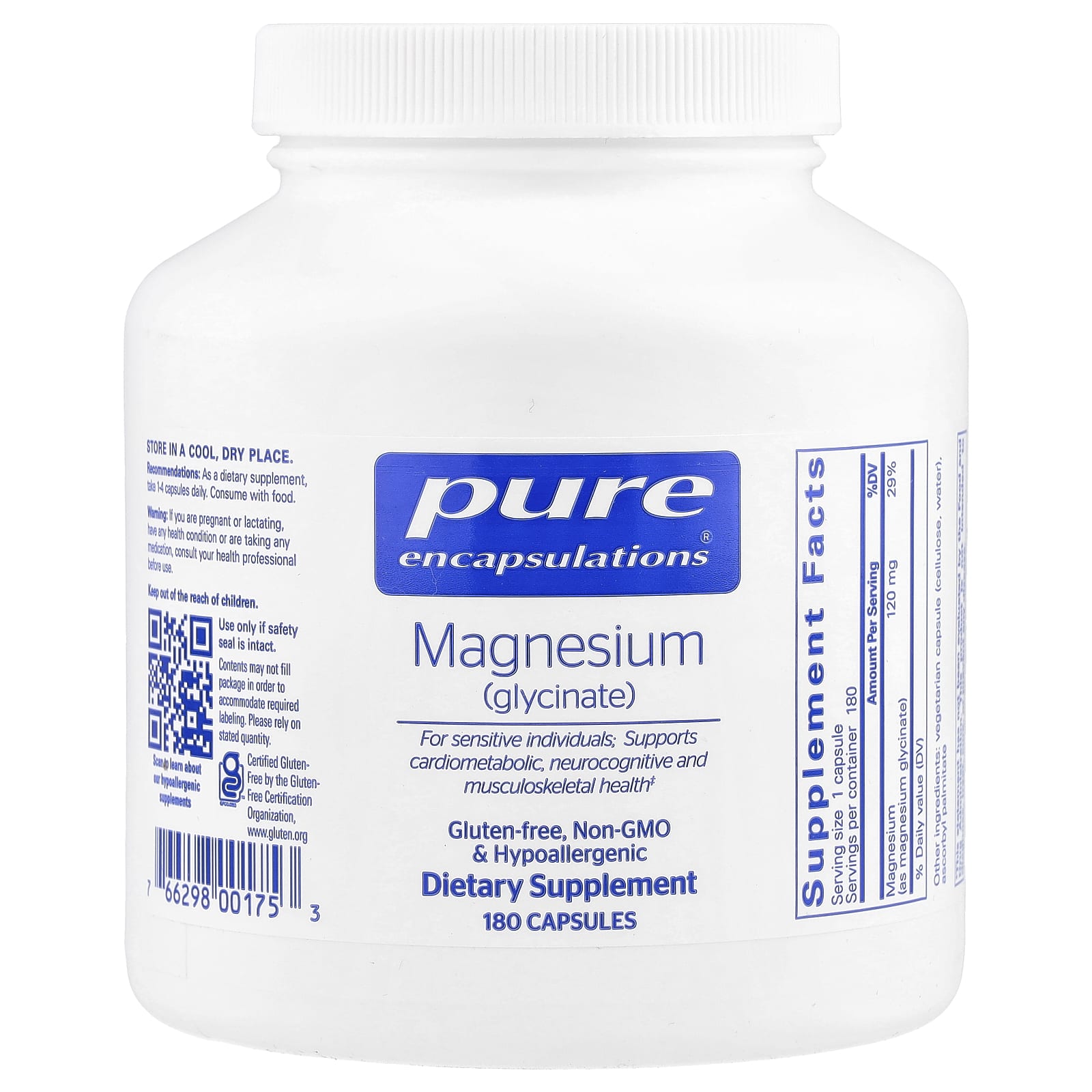 Pure Encapsulations Magnesium (Glycinate) – 180 gélules — Tunisie