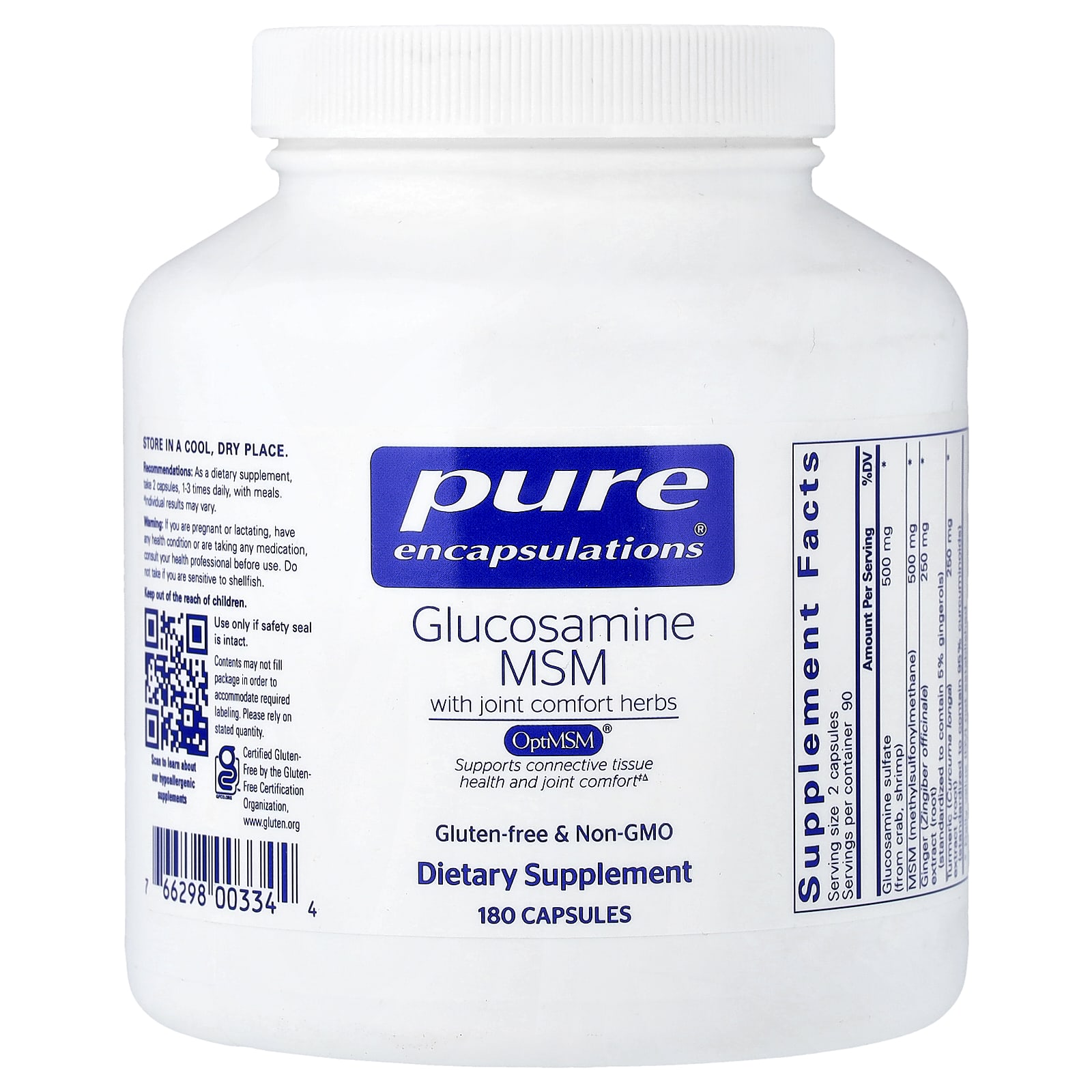 Pure Encapsulations Glucosamine MSM With Joint Comfort Herbs – 180 gélules — Tunisie