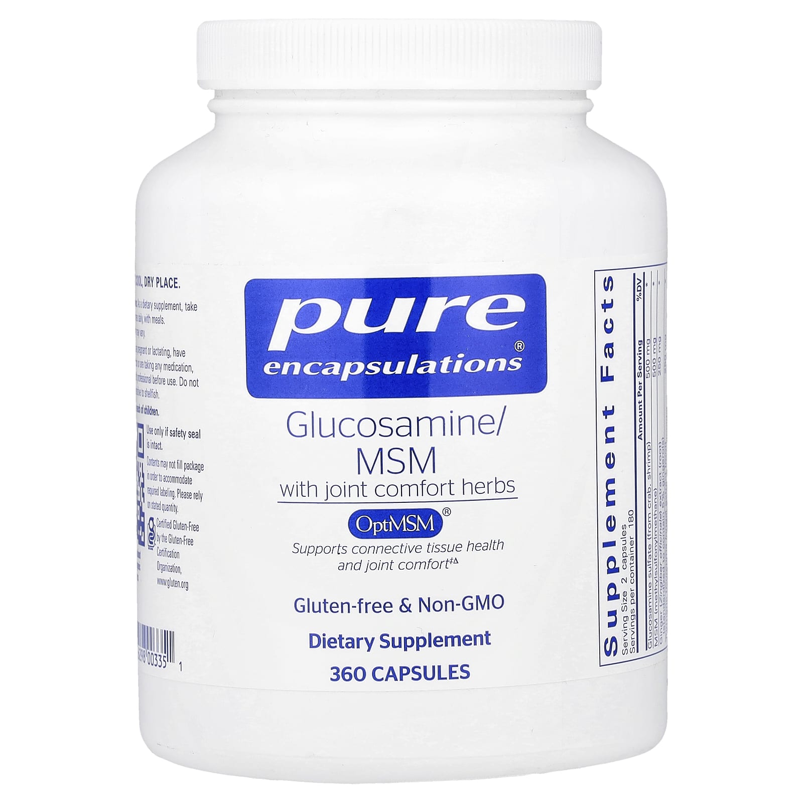 Pure Encapsulations Glucosamine MSM With Joint Comfort Herbs – 360 gélules — Tunisie