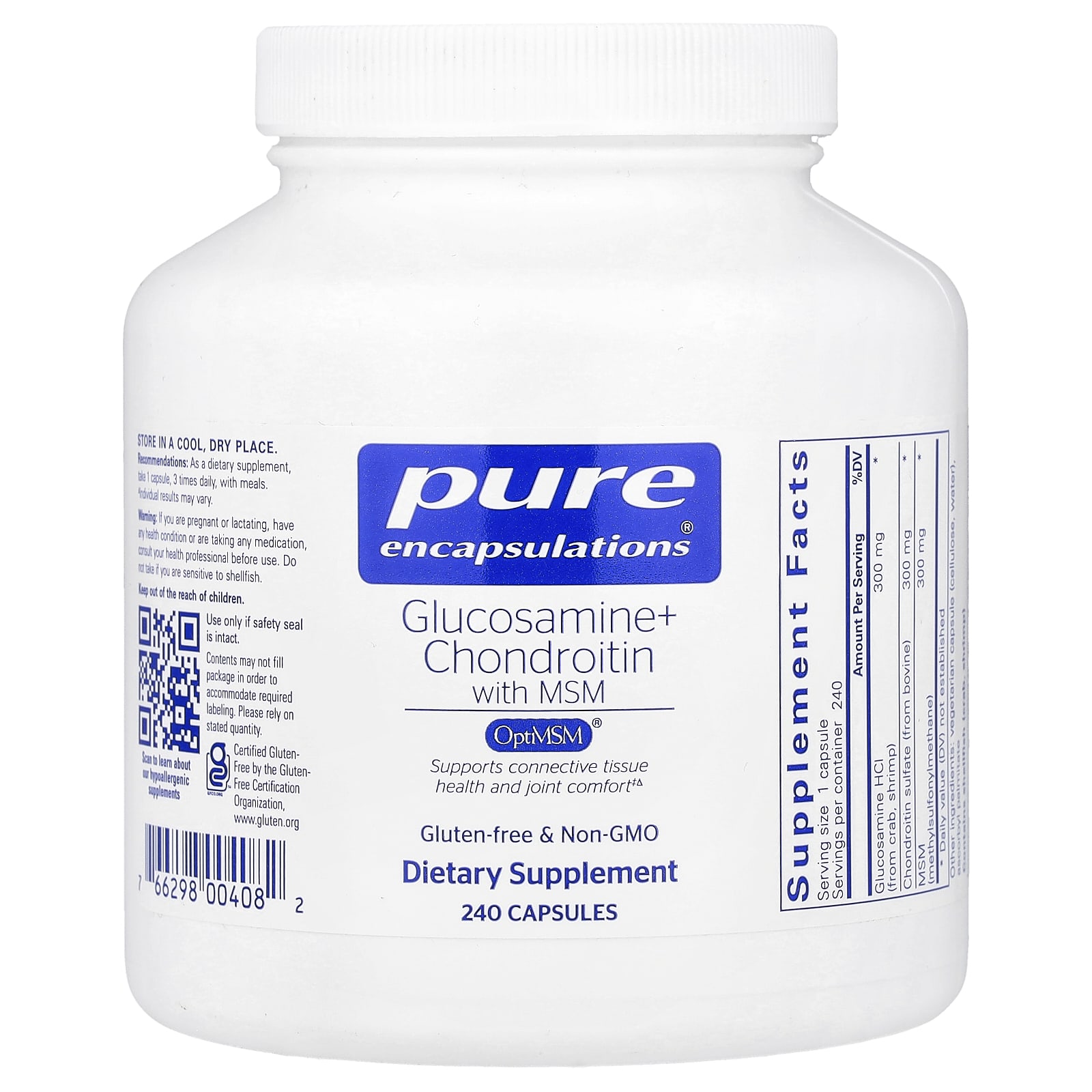 Pure Encapsulations Glucosamine + Chondroitin With MSM – 240 gélules — Tunisie