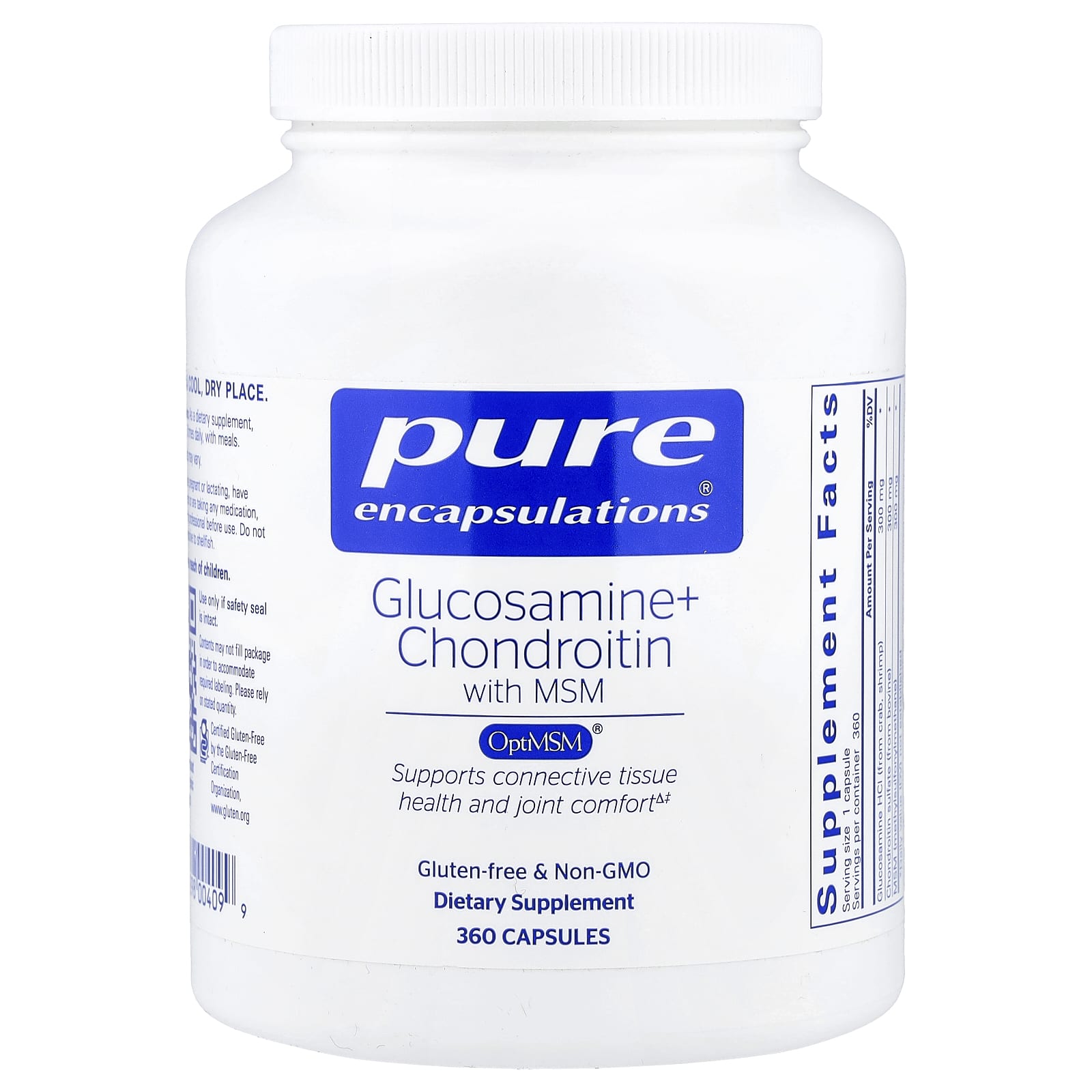 Pure Encapsulations Glucosamine + Chondroitin With MSM – 360 gélules — Tunisie