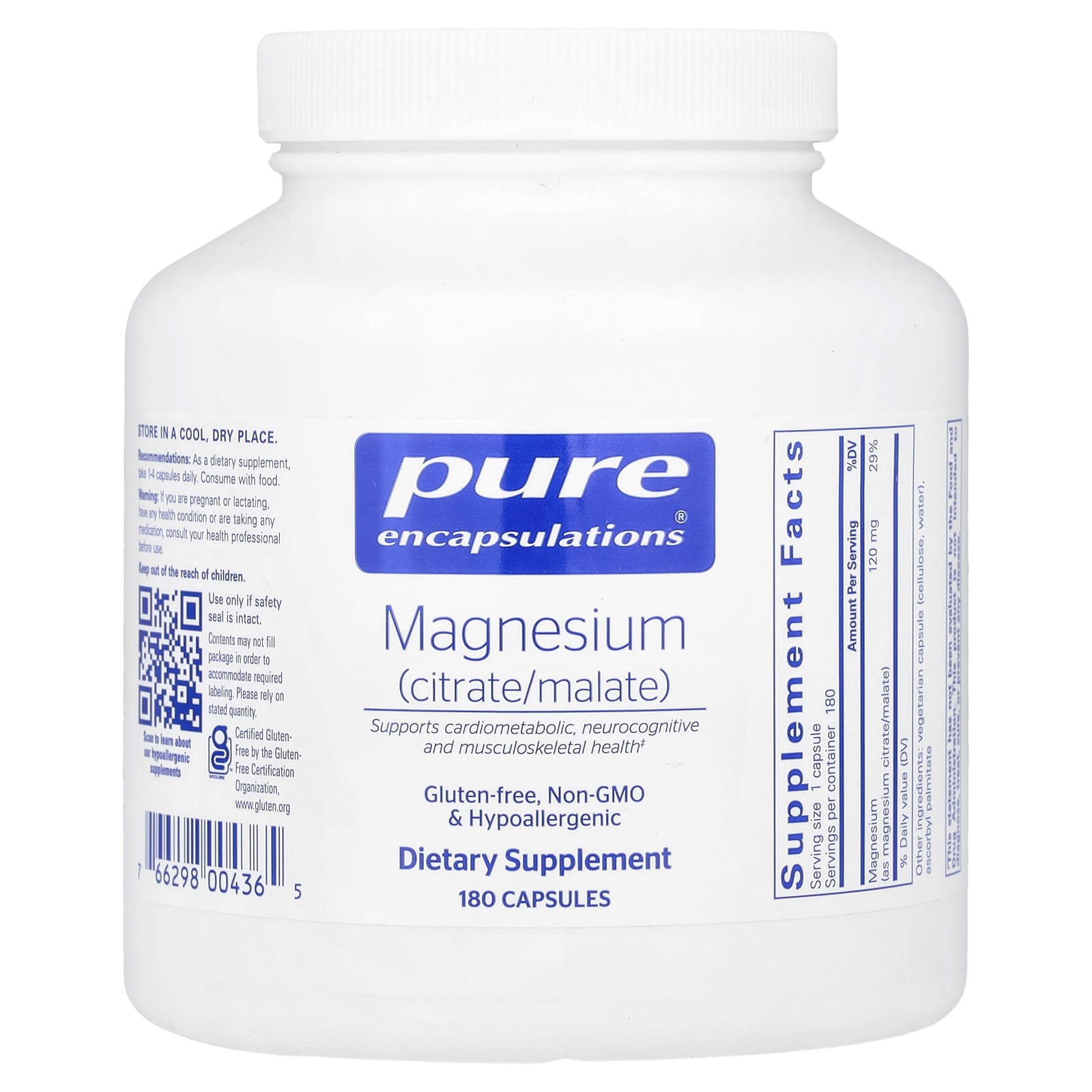 Pure Encapsulations Magnesium (Citrate/Malate) – 180 gélules — Tunisie