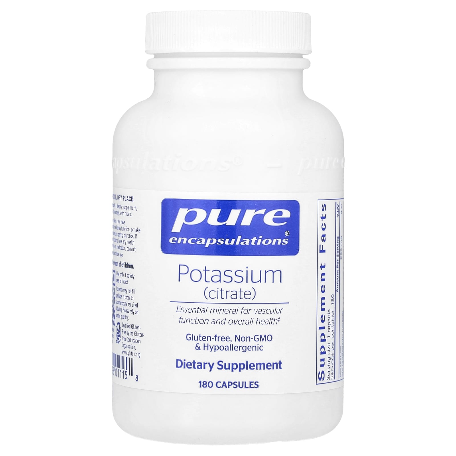 Pure Encapsulations Potassium (Citrate) – 180 gélules — Tunisie