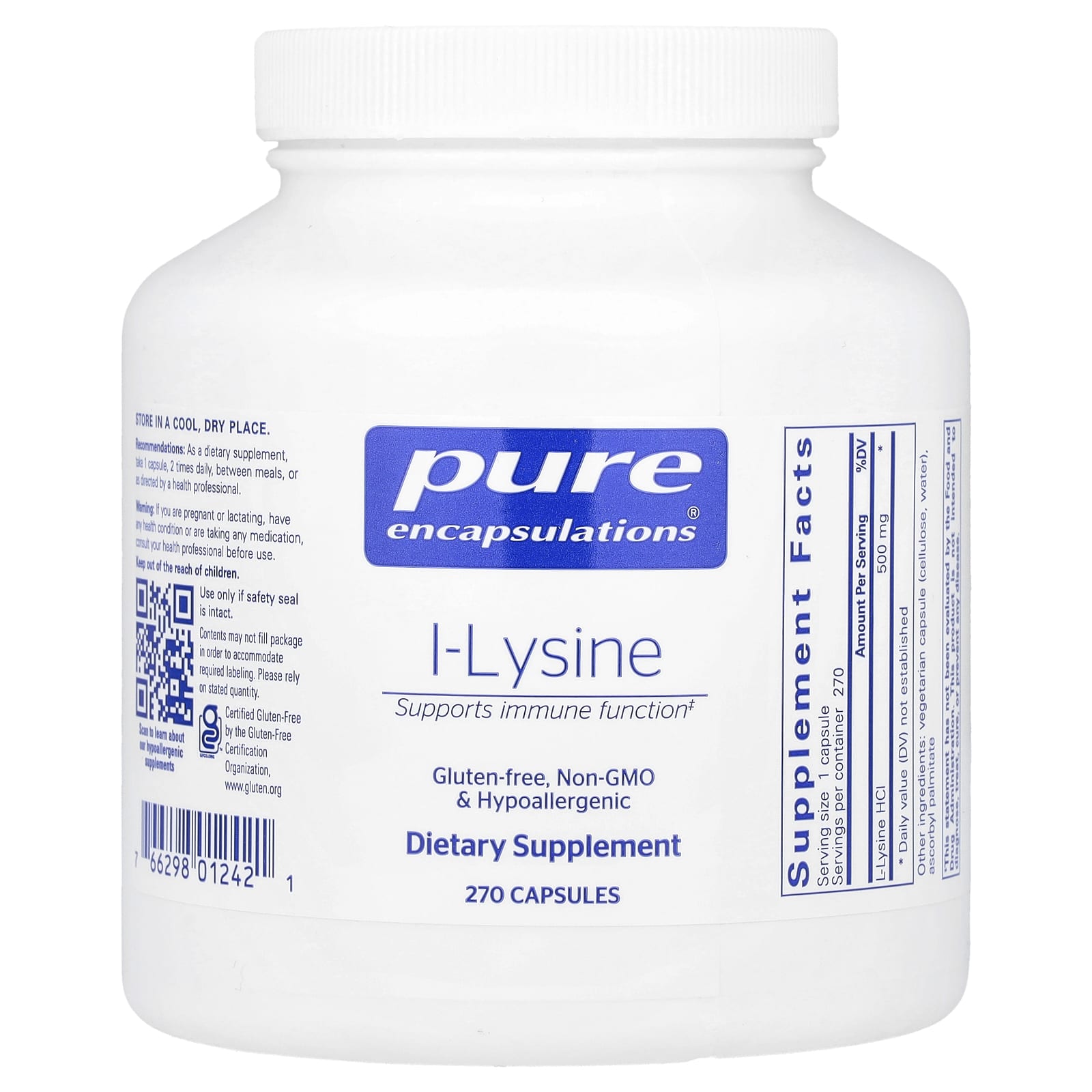 Pure Encapsulations L-Lysine – 270 gélules — Tunisie