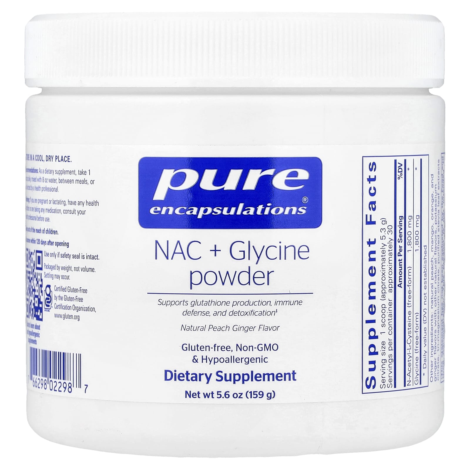 Pure Encapsulations NAC + Glycine Powder – Natural Peach Ginger – 159 g — Tunisie