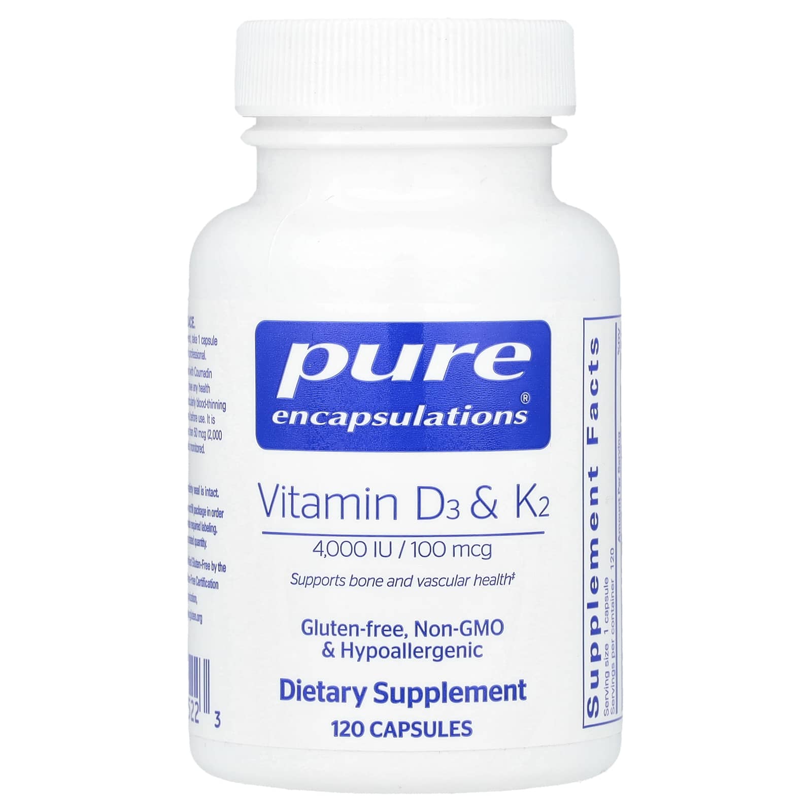 Pure Encapsulations Vitamin D3 & K2 – 120 gélules — Tunisie