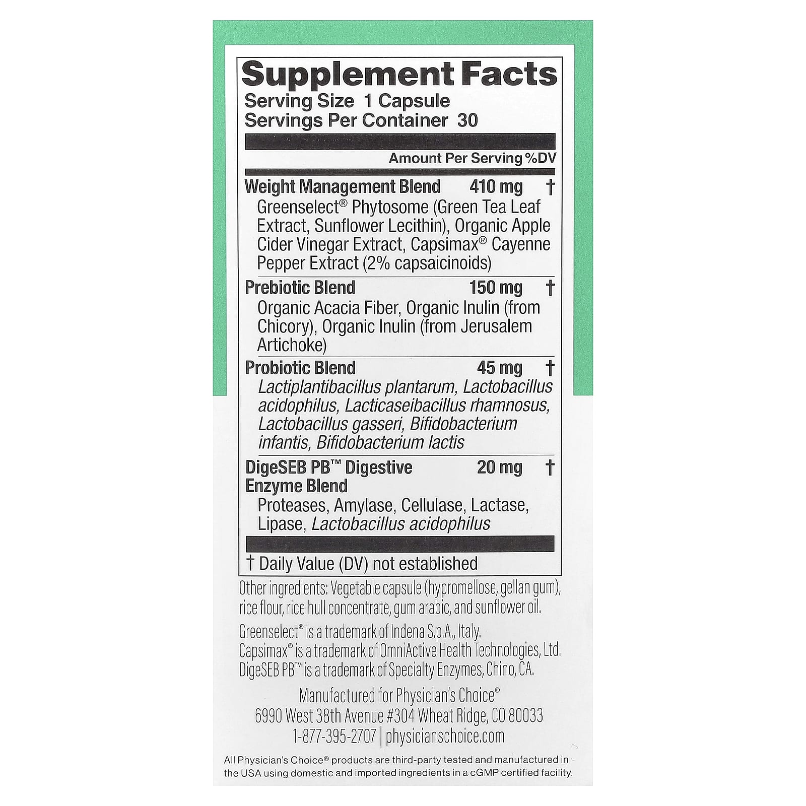 Physician's Choice Thin 30 Probiotic – 30 gélules — photo 2 sur 2