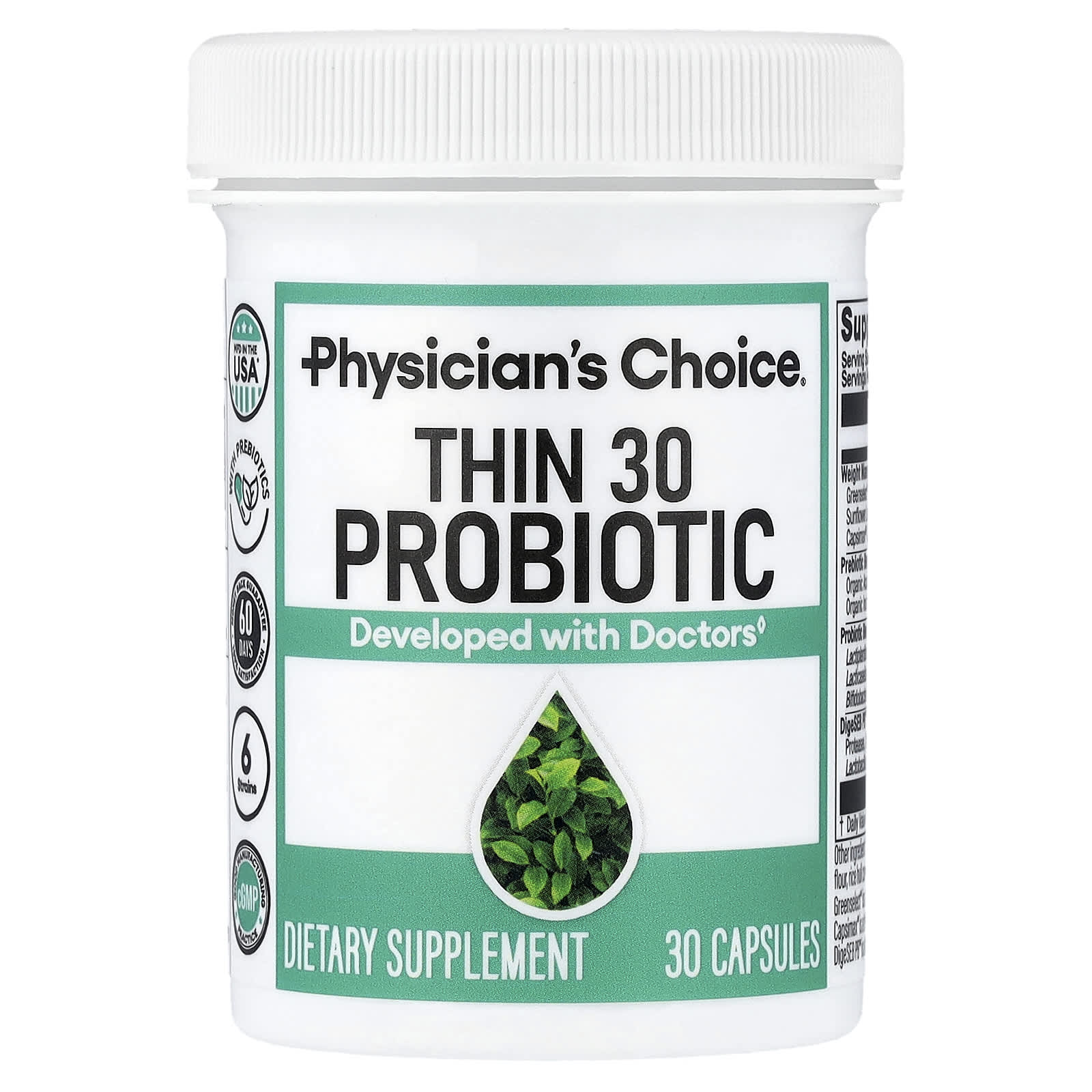 Physician's Choice Thin 30 Probiotic – 30 gélules — étiquette 1
