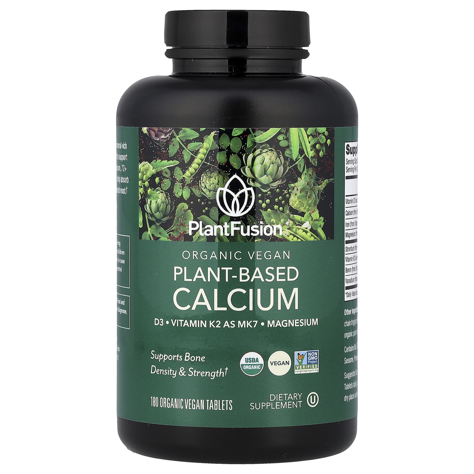 PlantFusion Organic Vegan Plant-Based Calcium, 180 Organic Vegan Tablets — étiquette 1
