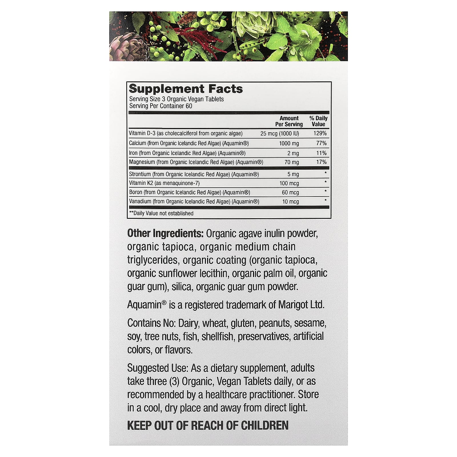 PlantFusion Organic Vegan Plant-Based Calcium, 180 Organic Vegan Tablets — photo 2 sur 2