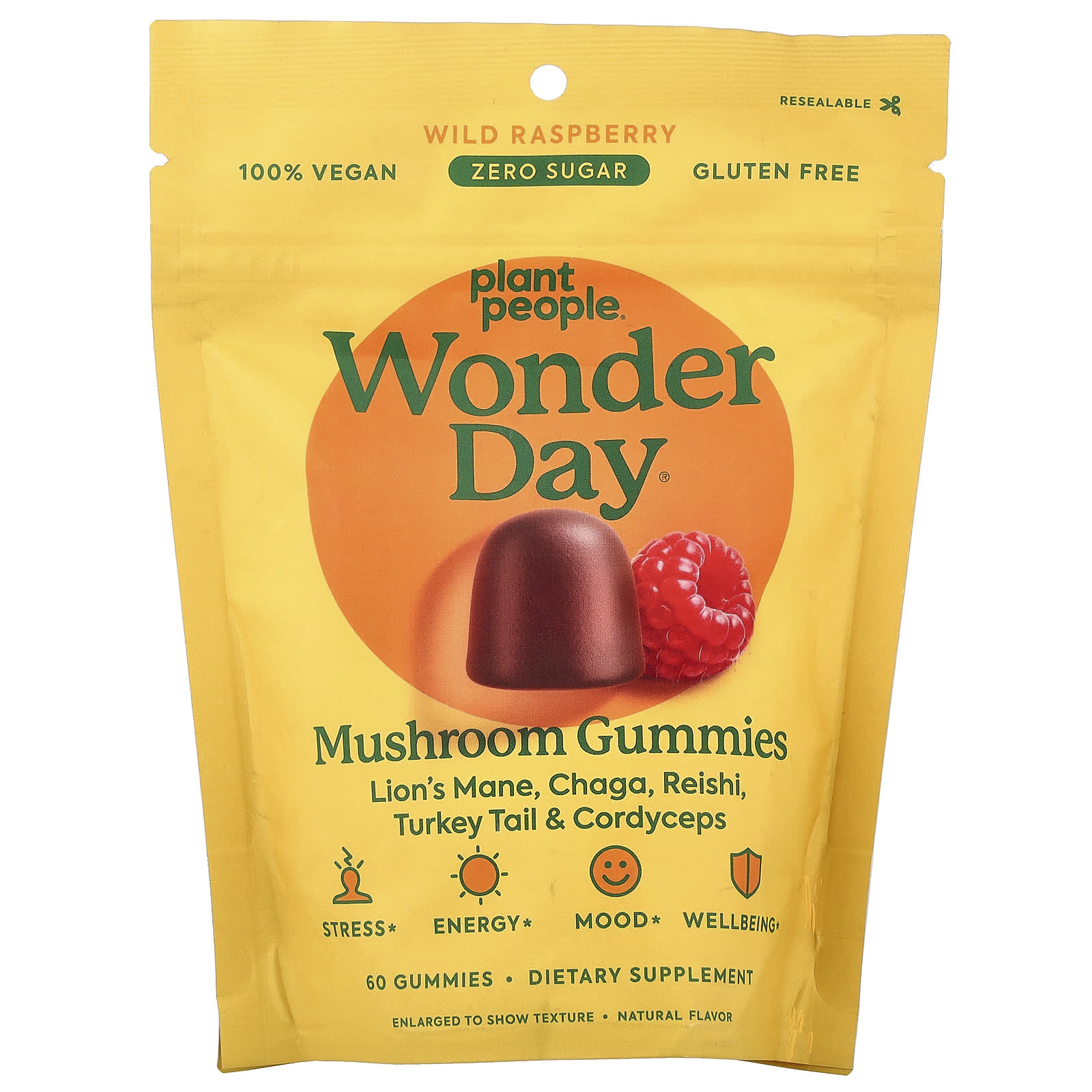 Plant People WonderDay, Mushroom Gummies – Wild Raspberry – 60 gommes — Tunisie