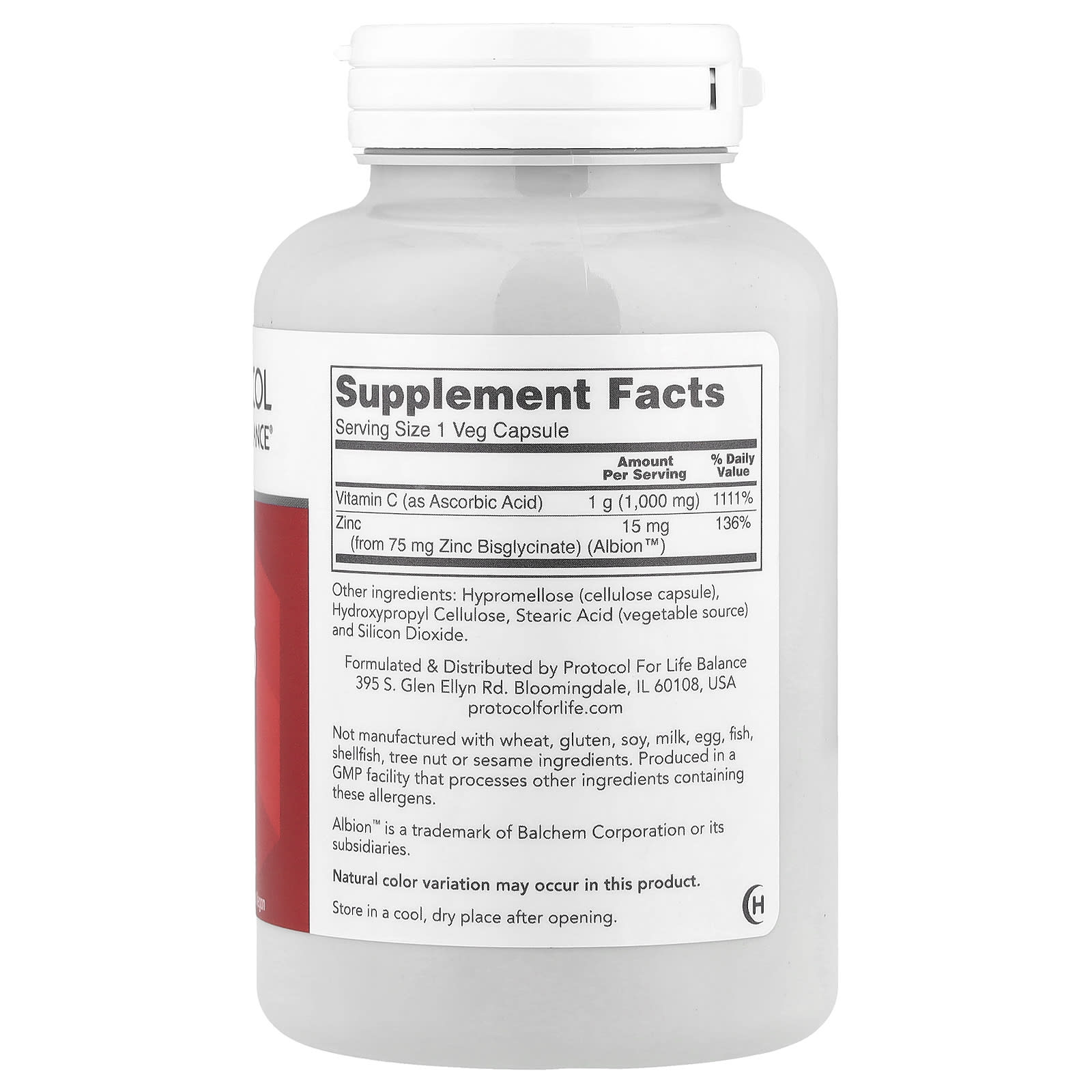 Protocol for Life Balance C-1000 + Zinc-15 – 120 gélules végétales — photo 2 sur 2