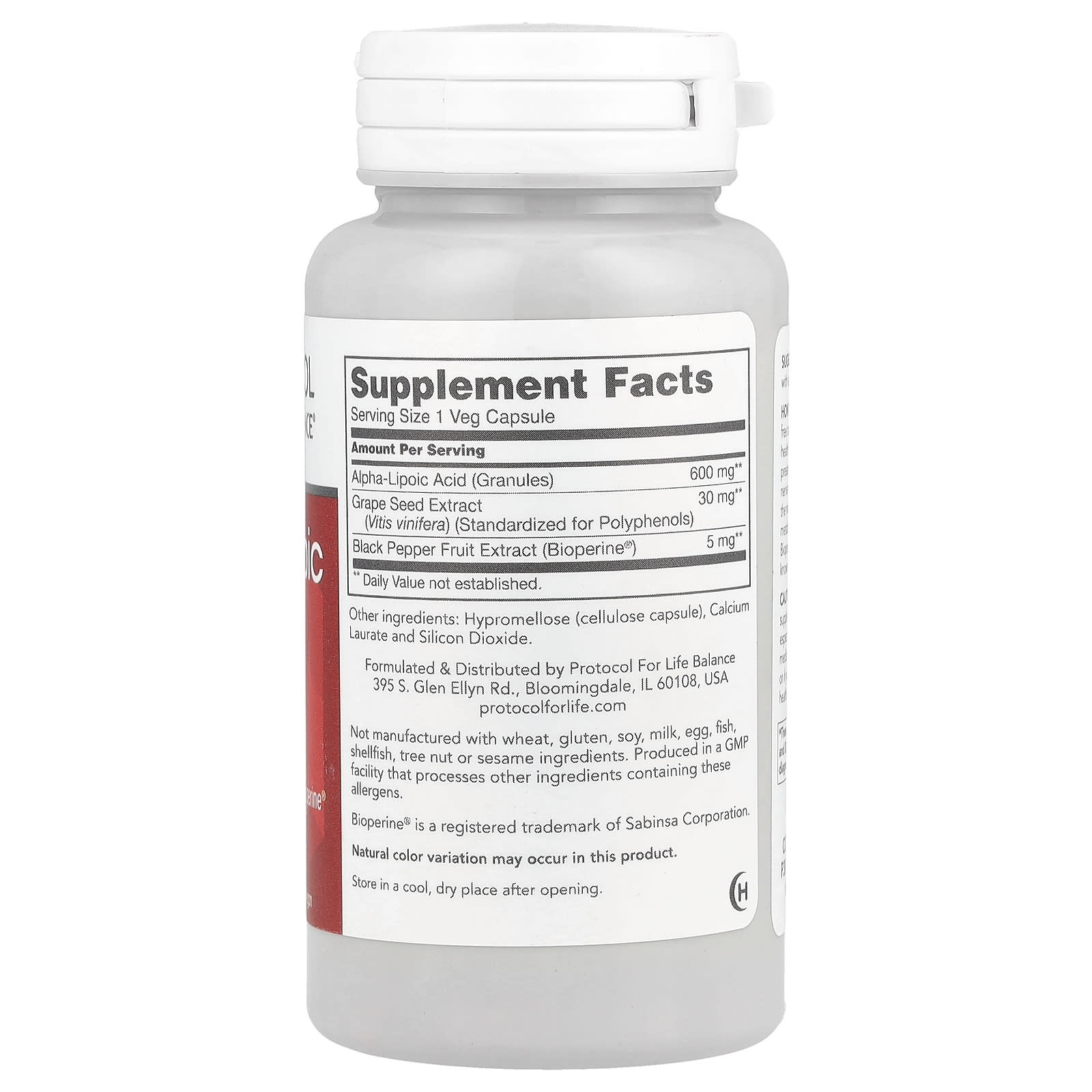 Protocol for Life Balance Alpha-Lipoic Acid – 60 gélules végétales — photo 2 sur 2